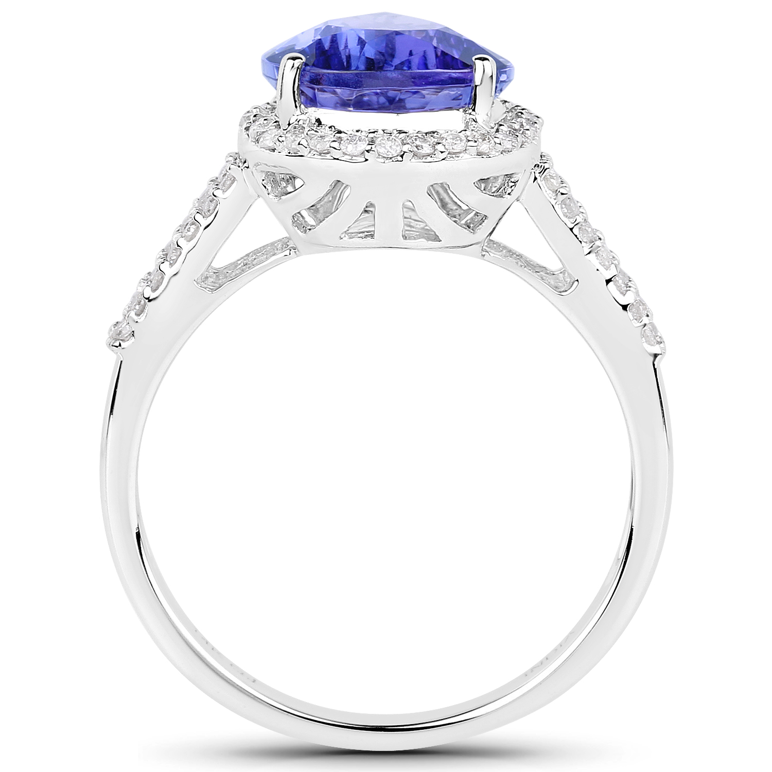 14K White Gold 3.83 Carat Genuine Tanzanite and White Diamond Ring