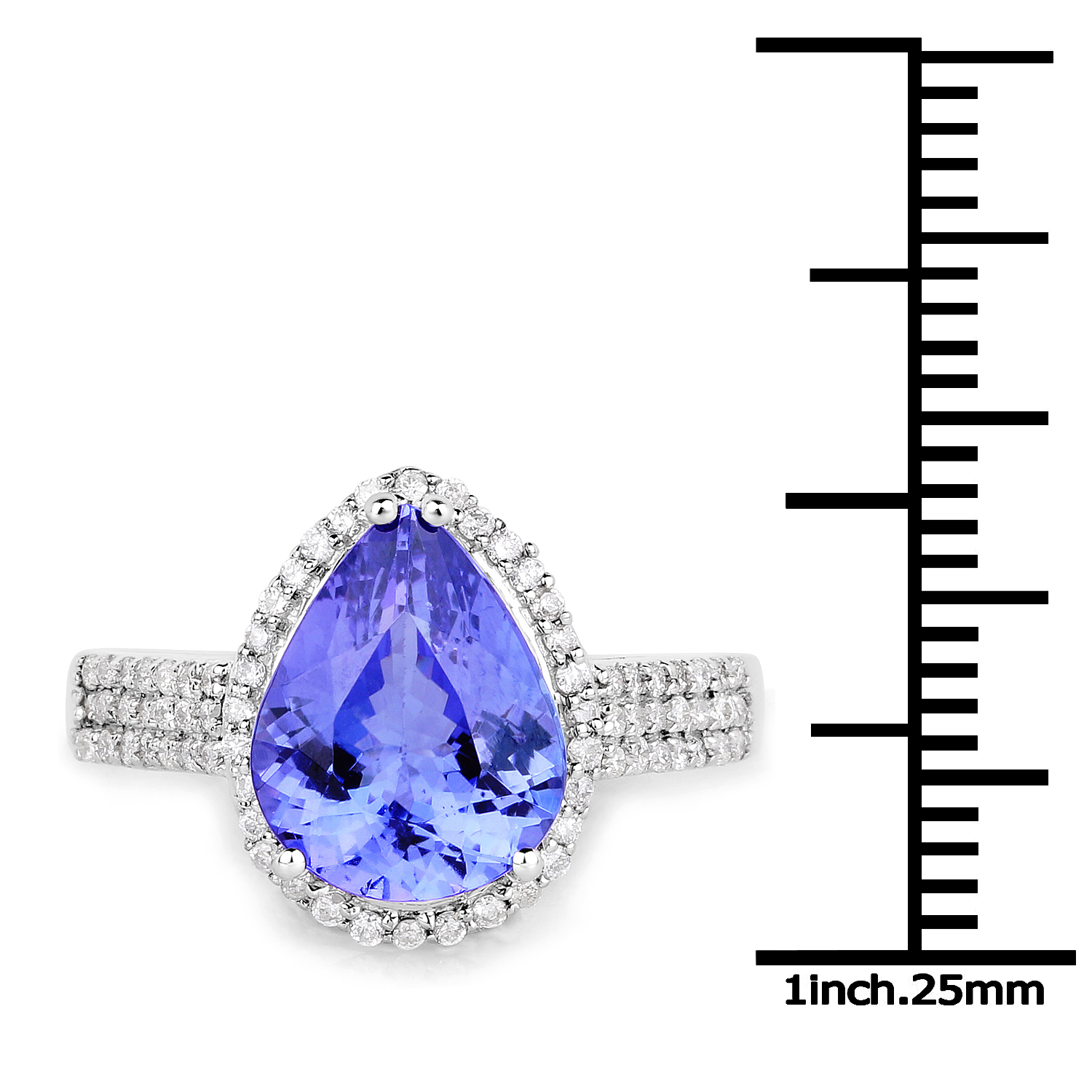 14K White Gold 3.83 Carat Genuine Tanzanite and White Diamond Ring