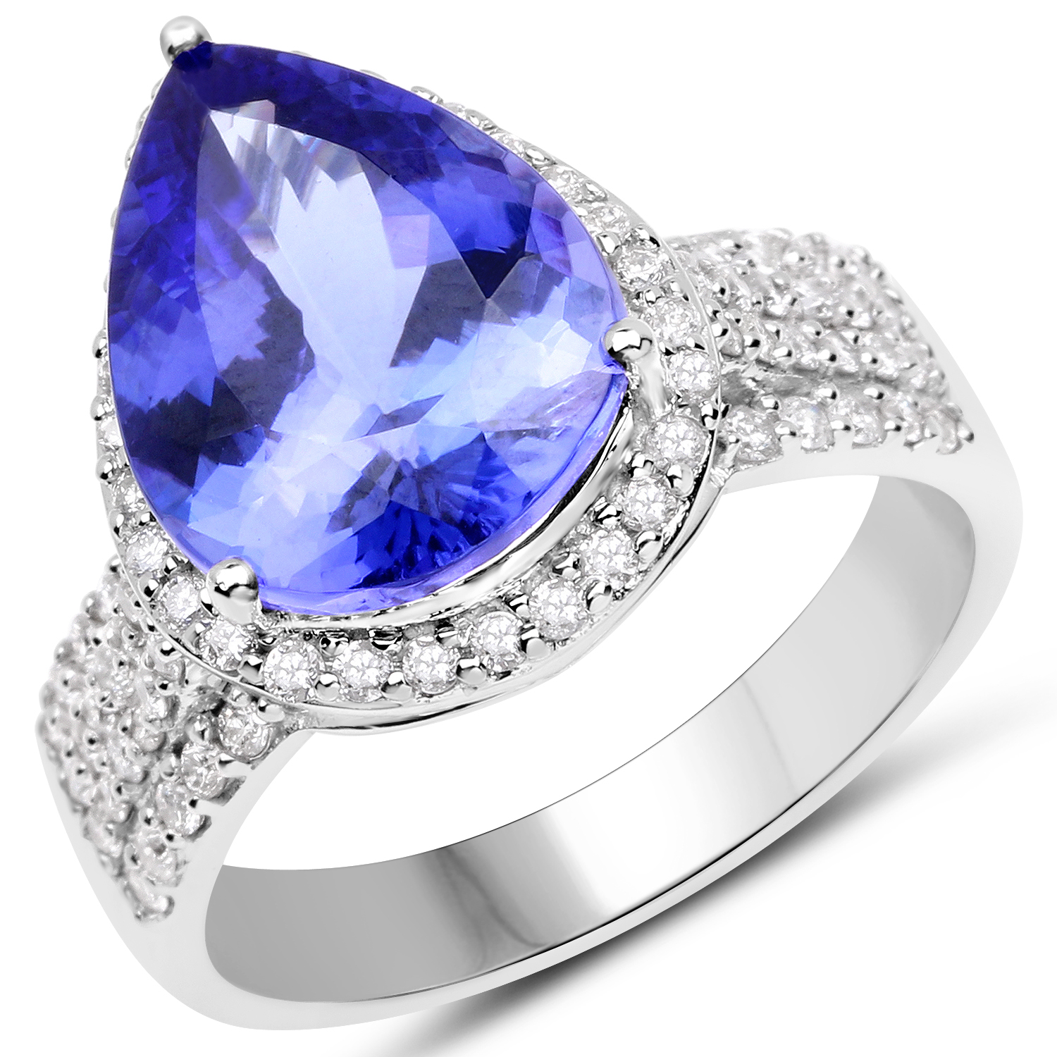 14K White Gold 5.76 Carat Genuine Tanzanite and White Diamond Ring