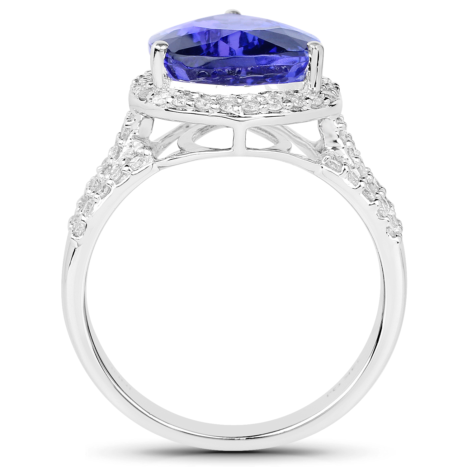 14K White Gold 5.76 Carat Genuine Tanzanite and White Diamond Ring