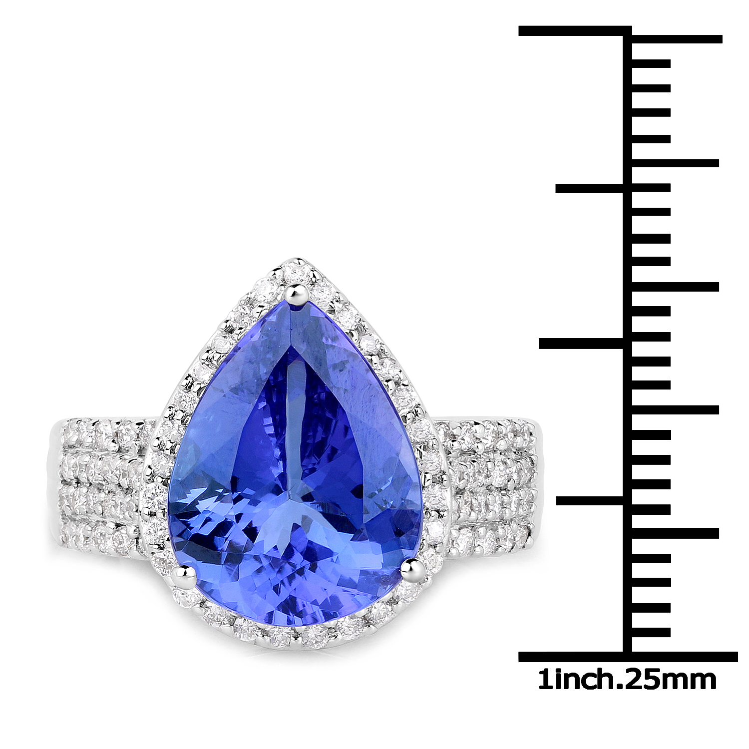 14K White Gold 5.76 Carat Genuine Tanzanite and White Diamond Ring