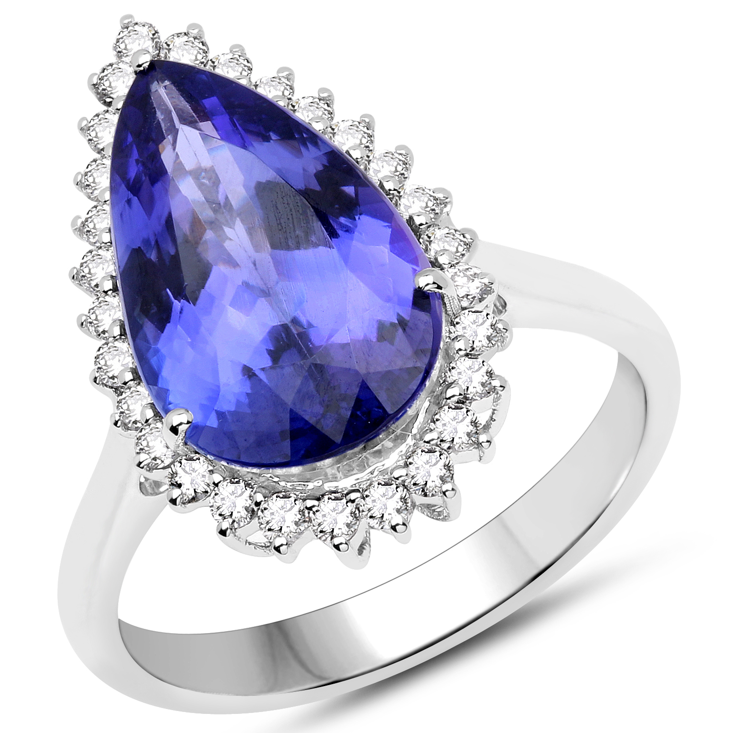 14K White Gold 5.38 Carat Genuine Tanzanite and White Diamond Ring