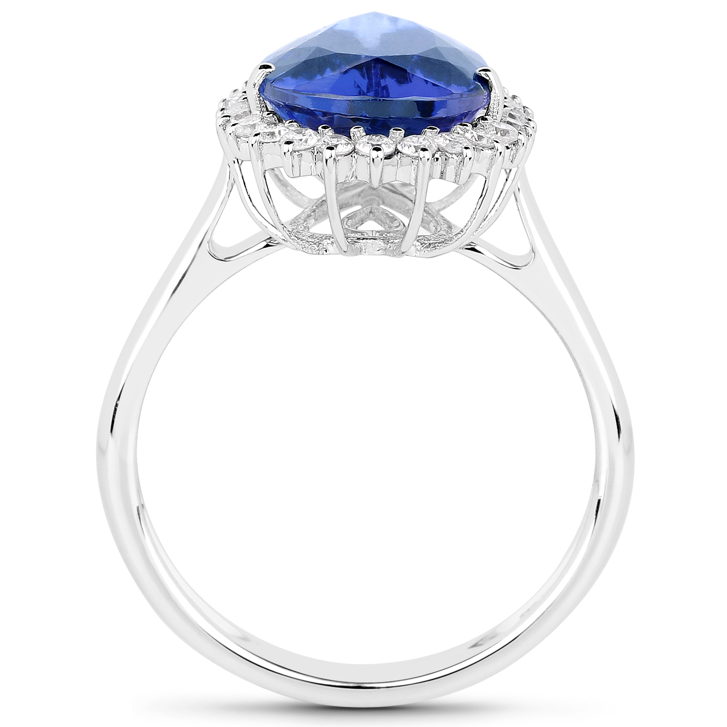 14K White Gold 5.38 Carat Genuine Tanzanite and White Diamond Ring