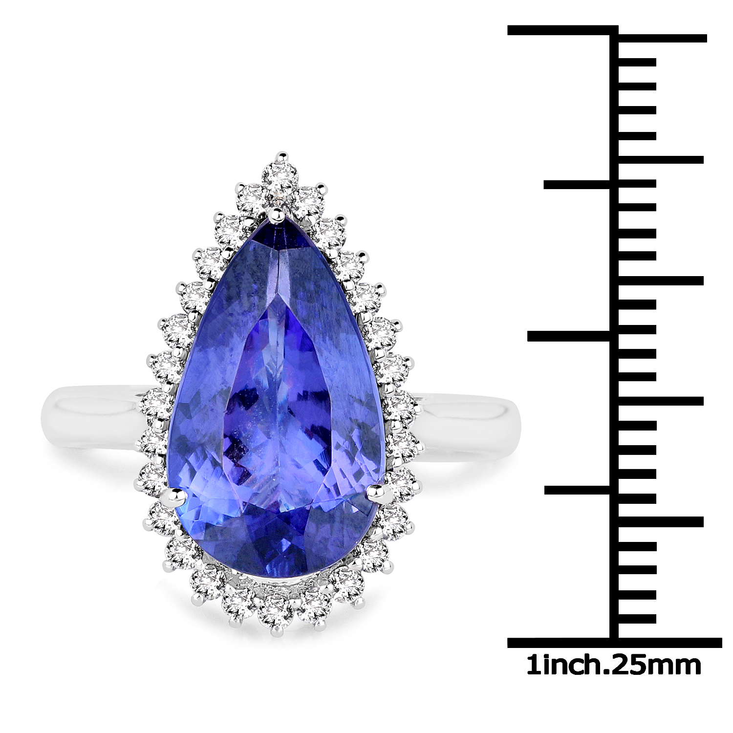 14K White Gold 5.38 Carat Genuine Tanzanite and White Diamond Ring