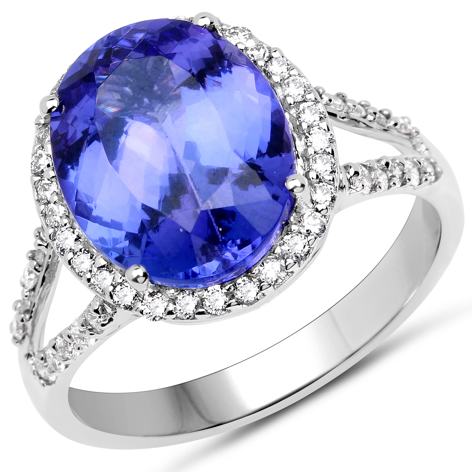 14K White Gold 5.66 Carat Genuine Tanzanite and White Diamond Ring
