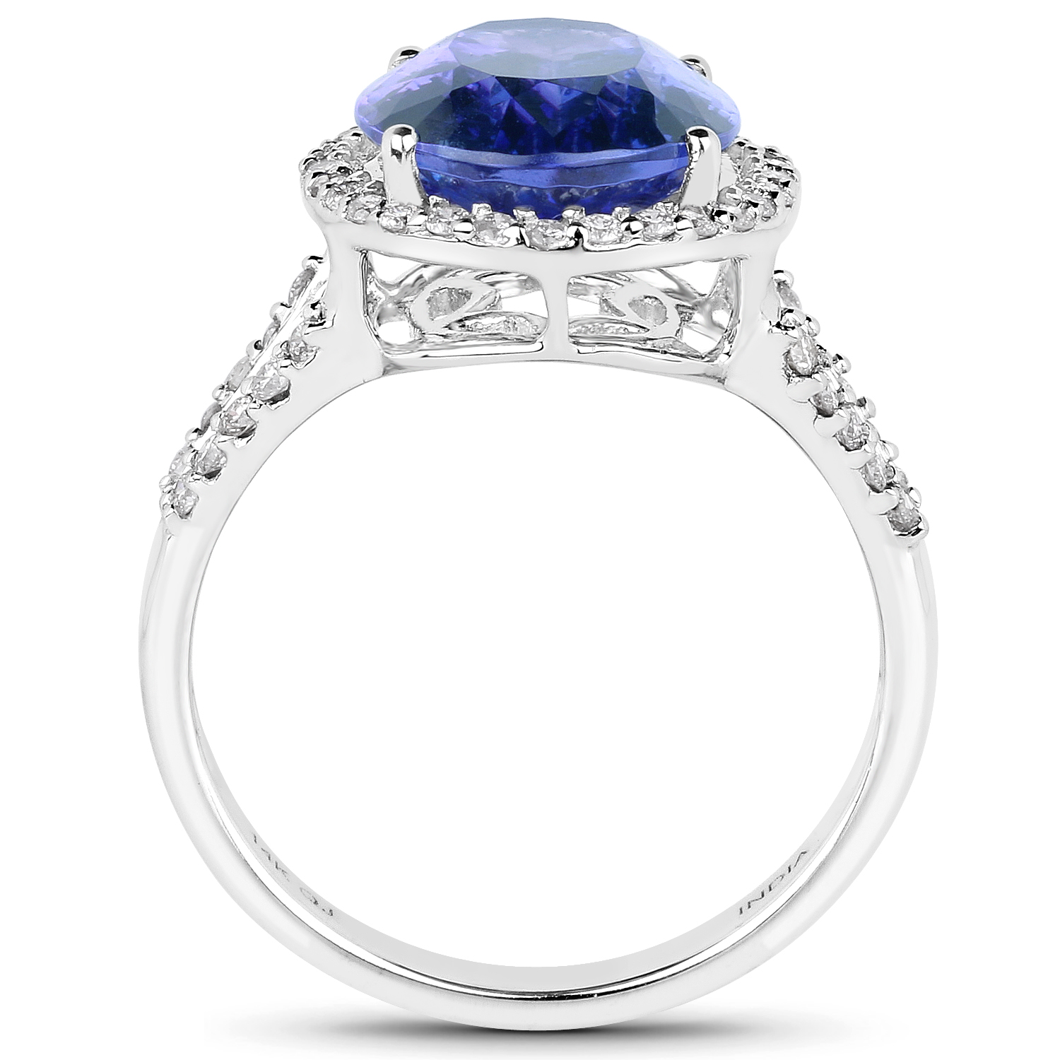 14K White Gold 5.66 Carat Genuine Tanzanite and White Diamond Ring