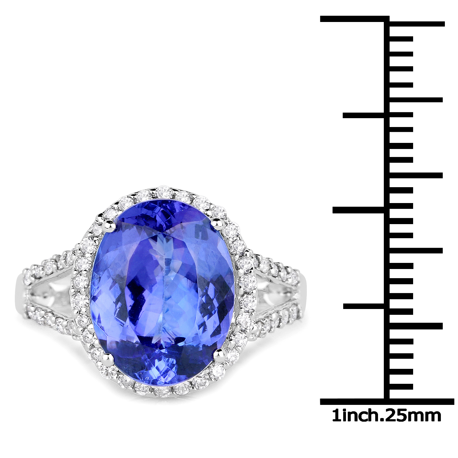 14K White Gold 5.66 Carat Genuine Tanzanite and White Diamond Ring