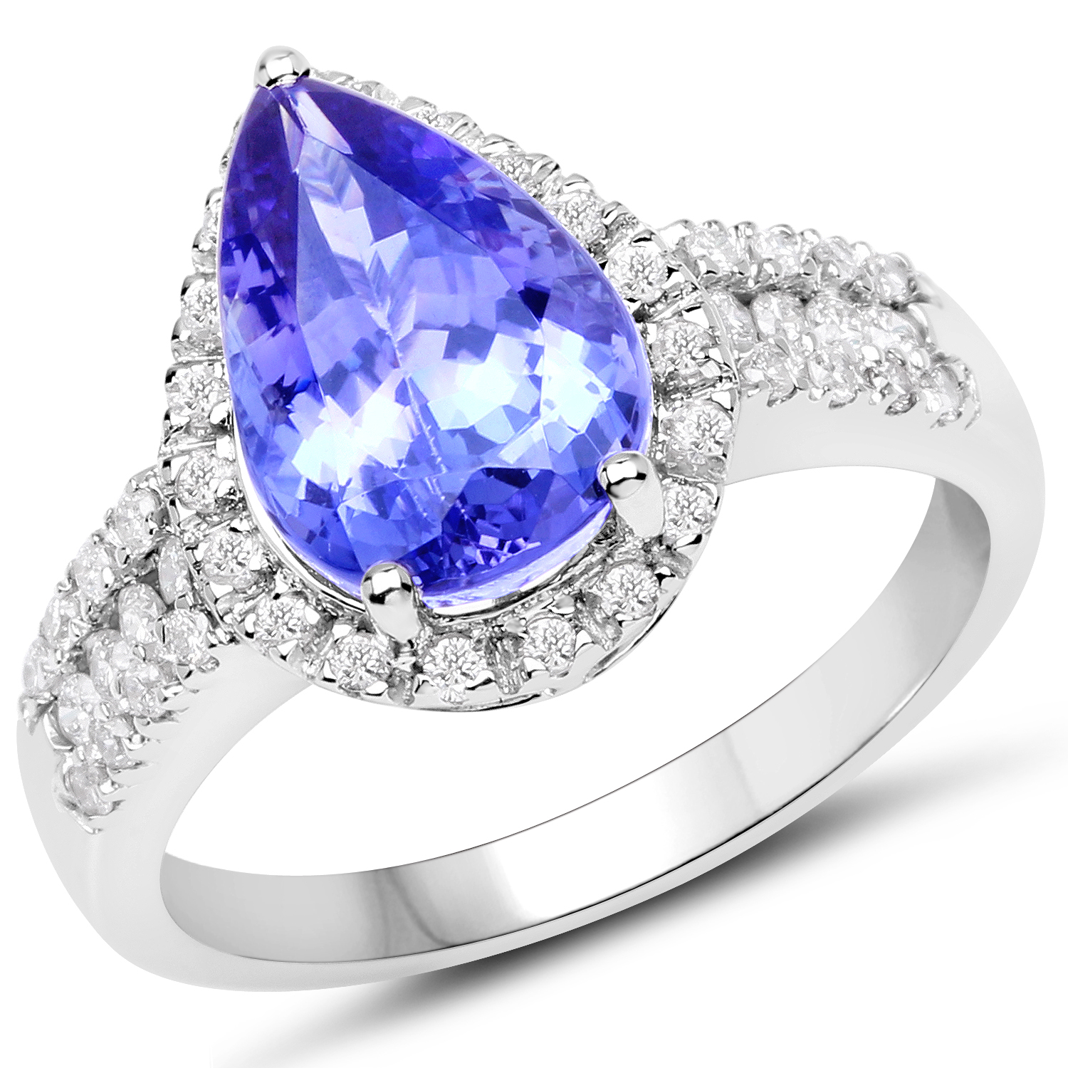 14K White Gold 4.04 Carat Genuine Tanzanite and White Diamond Ring