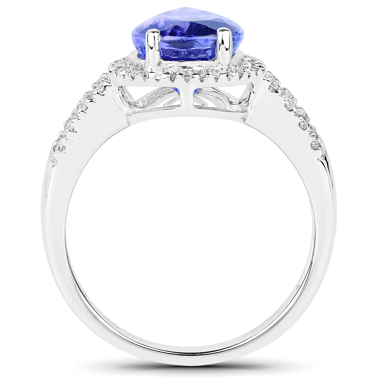 14K White Gold 4.04 Carat Genuine Tanzanite and White Diamond Ring