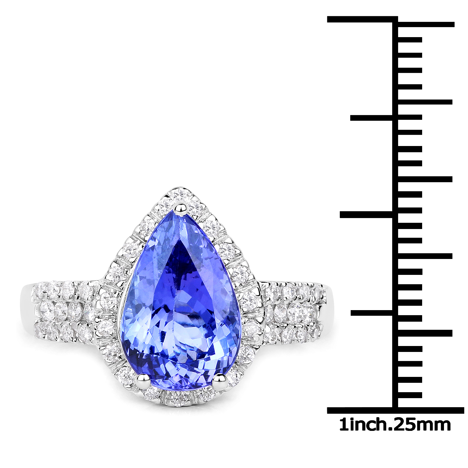 14K White Gold 4.04 Carat Genuine Tanzanite and White Diamond Ring