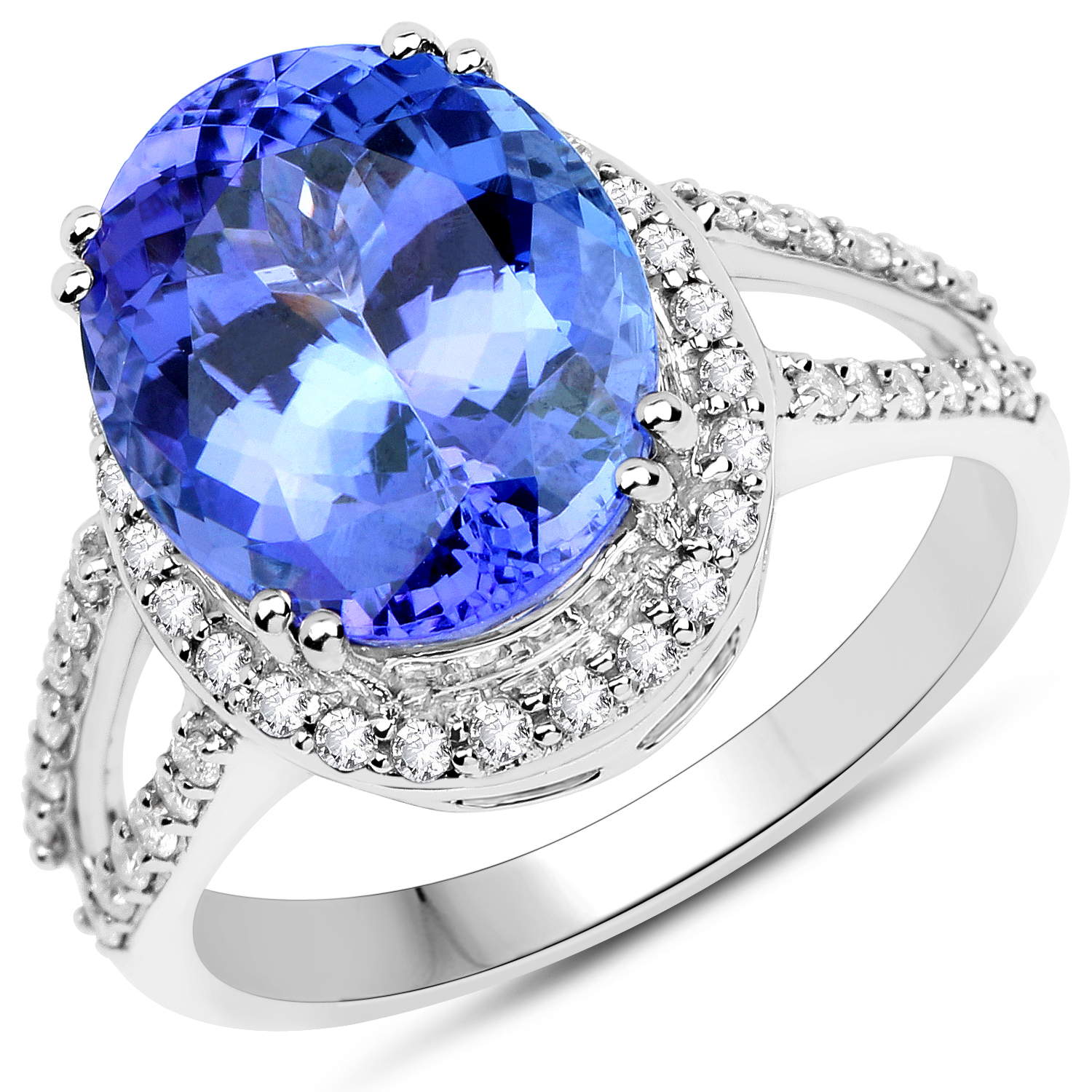 14K White Gold 6.56 Carat Genuine Tanzanite and White Diamond Ring