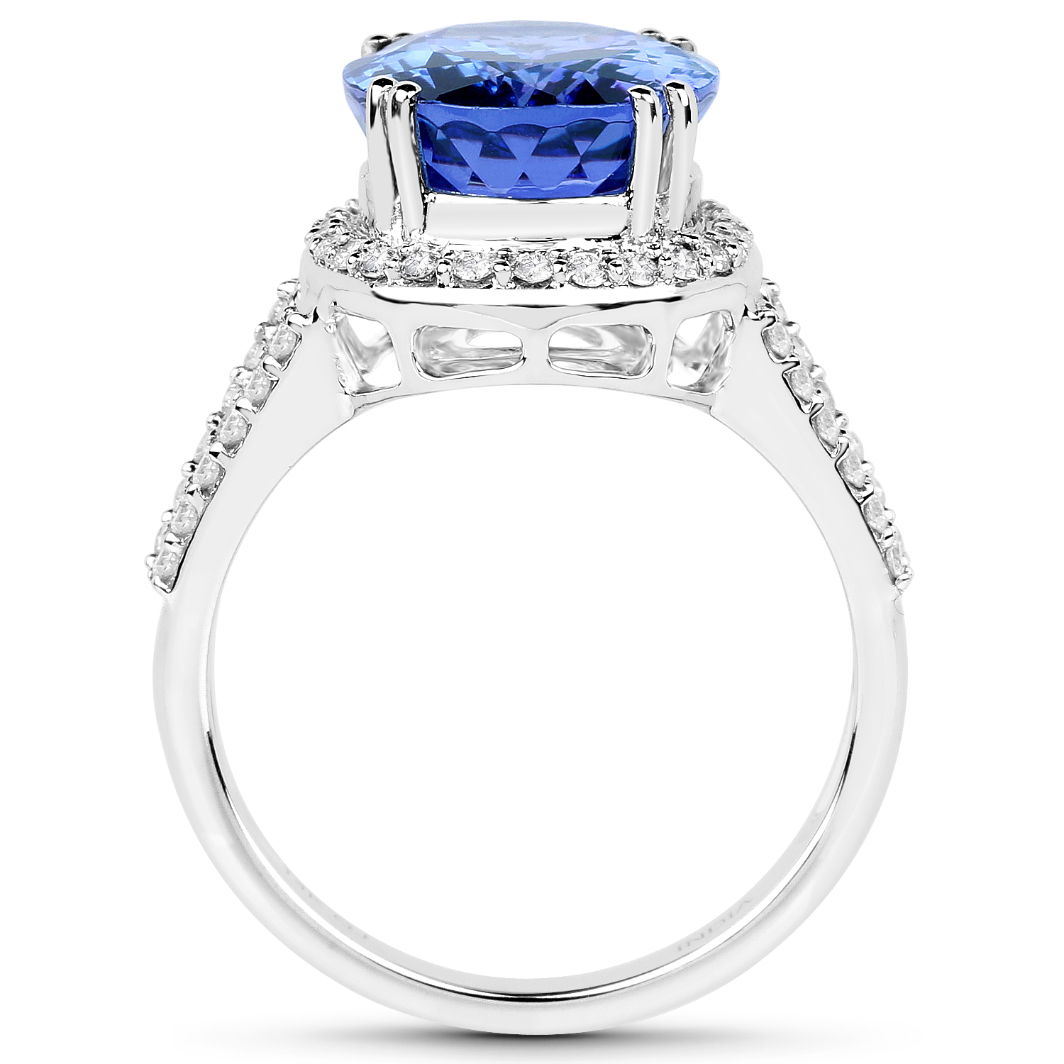 14K White Gold 6.56 Carat Genuine Tanzanite and White Diamond Ring