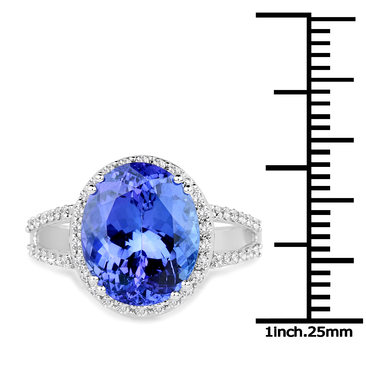 14K White Gold 6.56 Carat Genuine Tanzanite and White Diamond Ring
