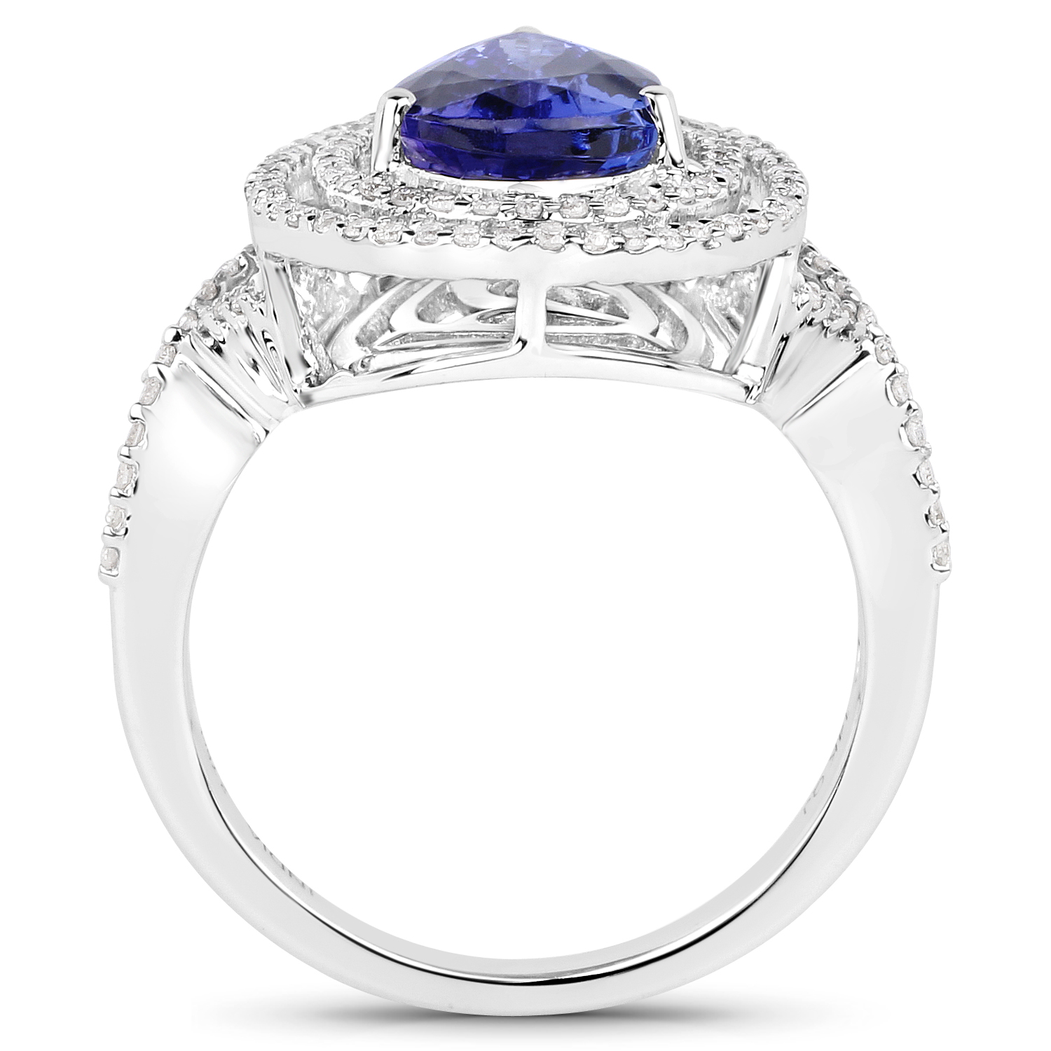 14K White Gold 3.23 Carat Genuine Tanzanite and White Diamond Ring