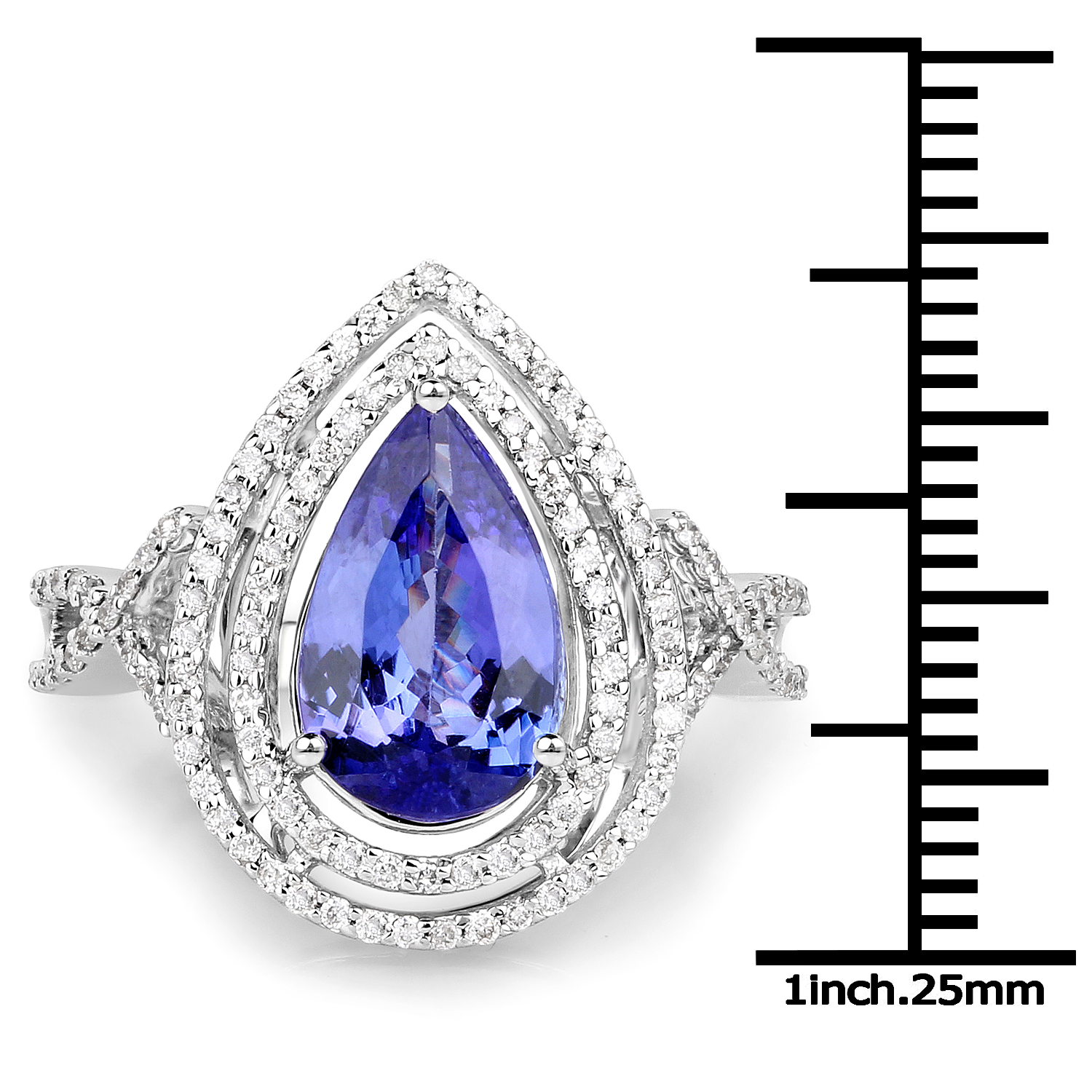 14K White Gold 3.23 Carat Genuine Tanzanite and White Diamond Ring