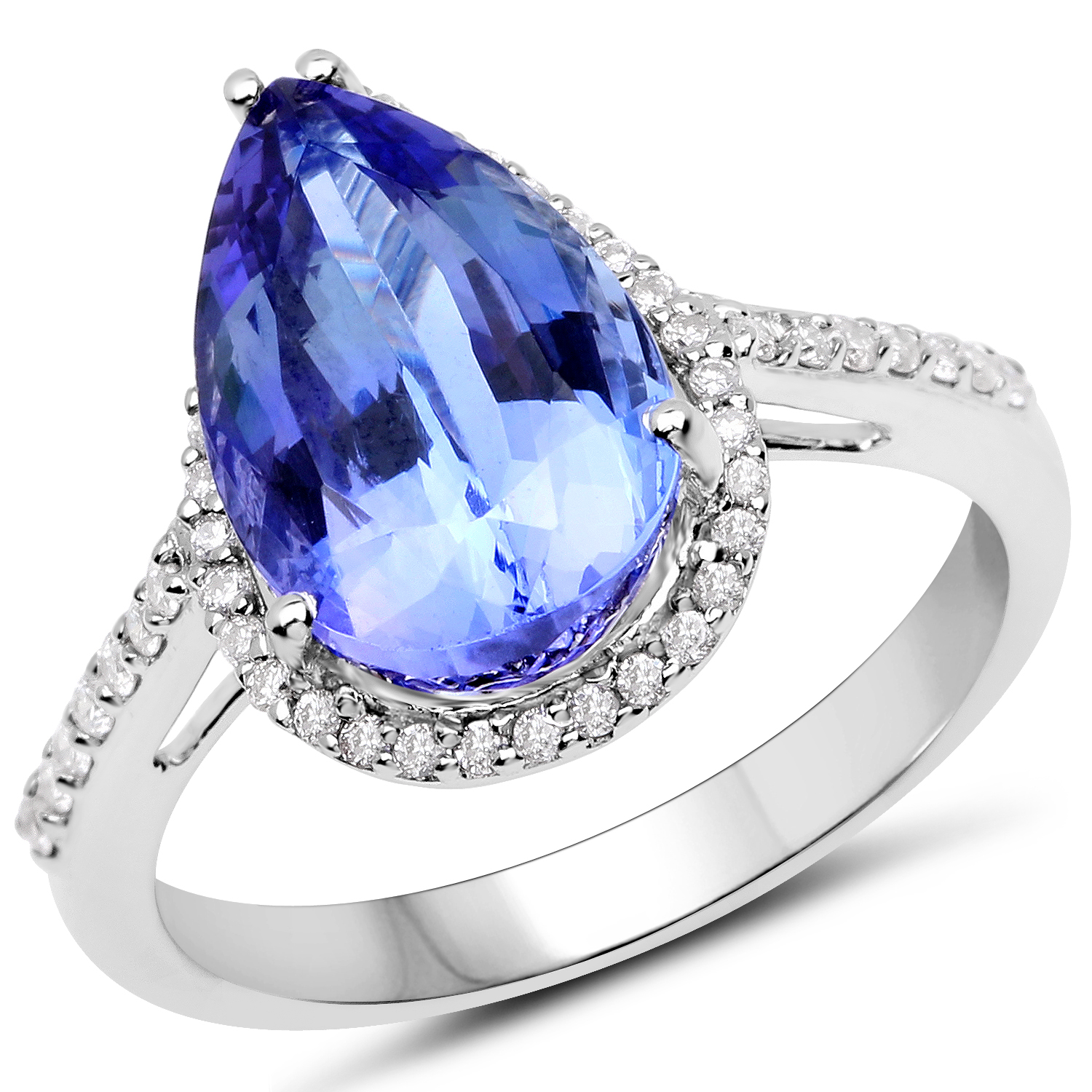 14K White Gold 4.70 Carat Genuine Tanzanite and White Diamond Ring