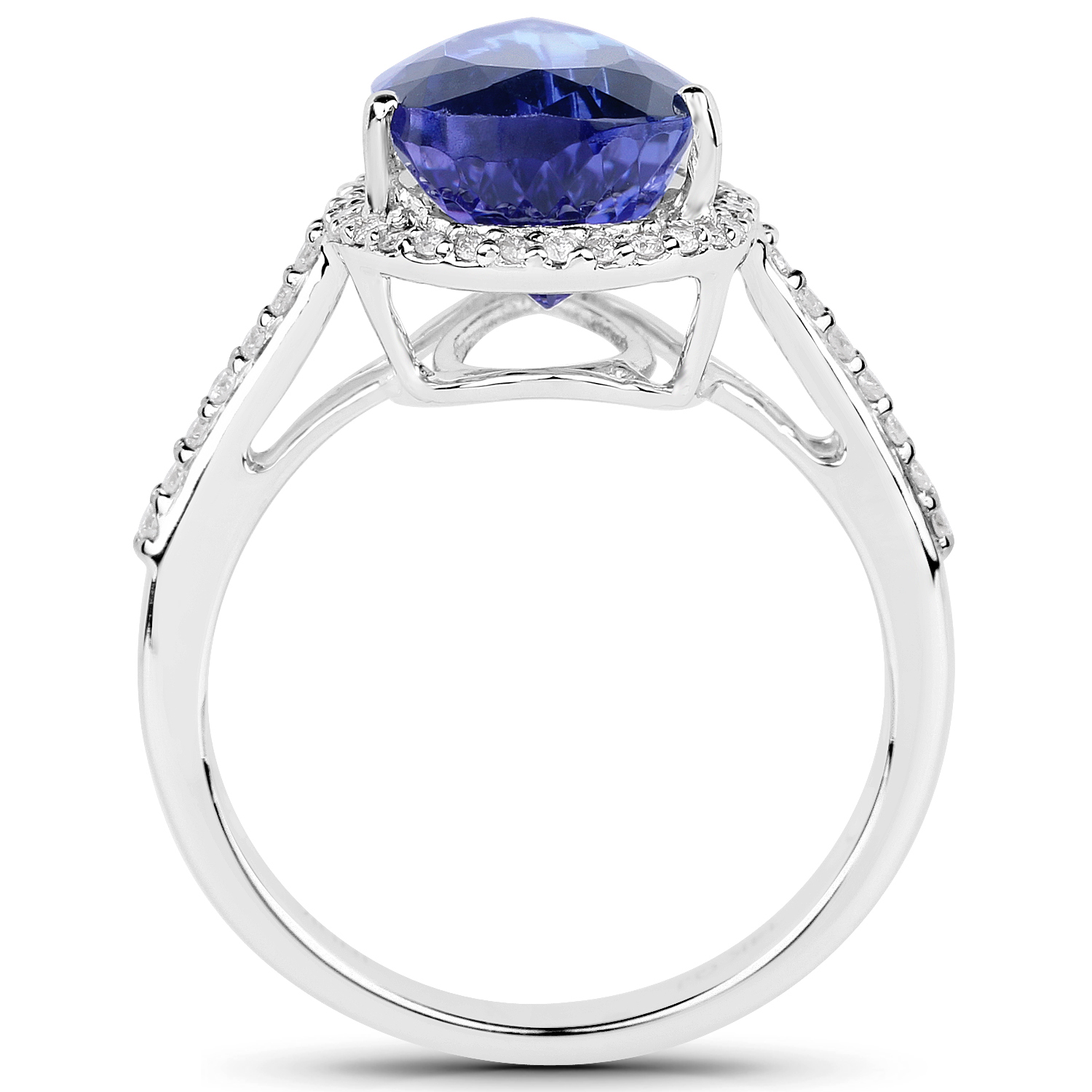 14K White Gold 4.70 Carat Genuine Tanzanite and White Diamond Ring