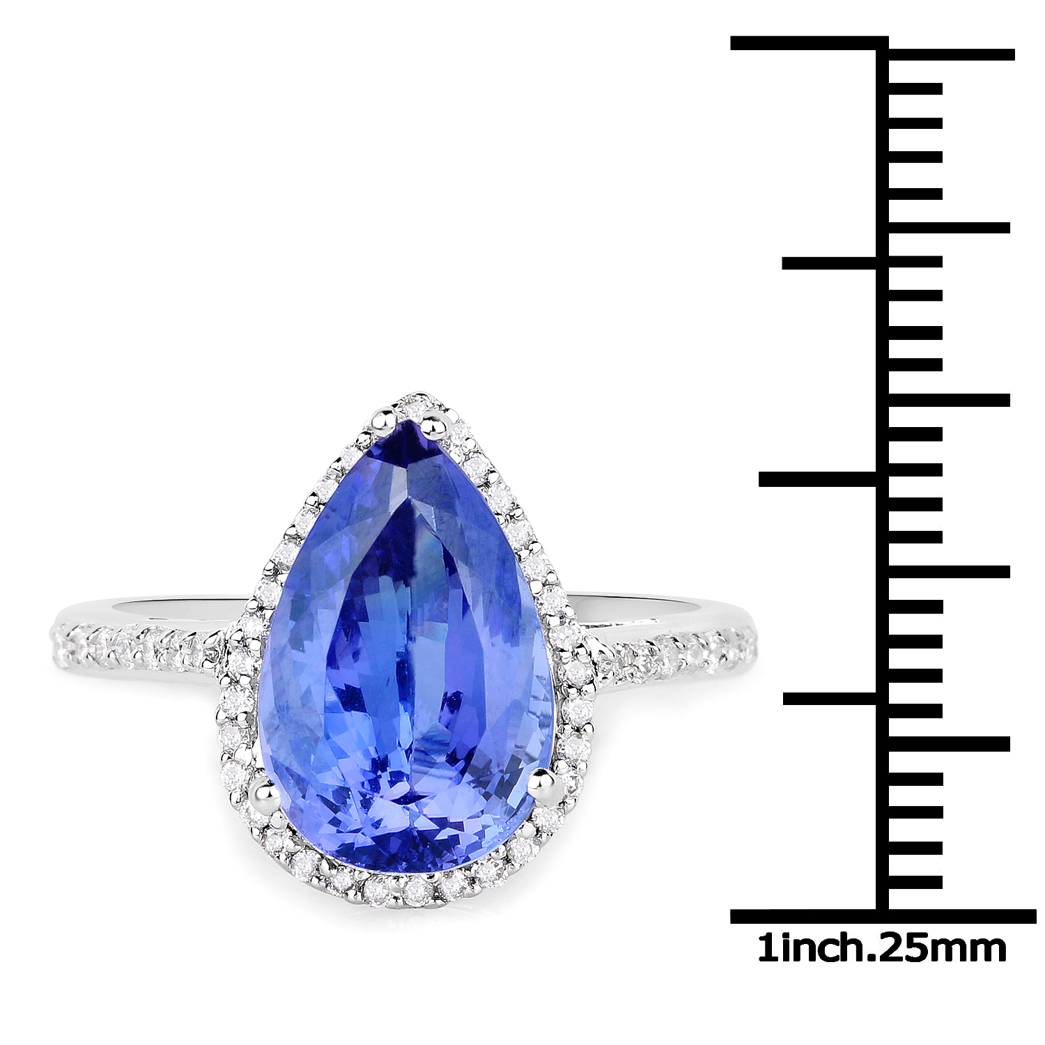 14K White Gold 4.70 Carat Genuine Tanzanite and White Diamond Ring