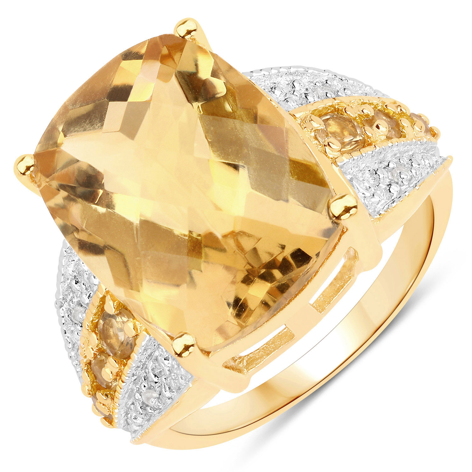 8.44 Carat Genuine Citrine and White Topaz .925 Sterling Silver Ring