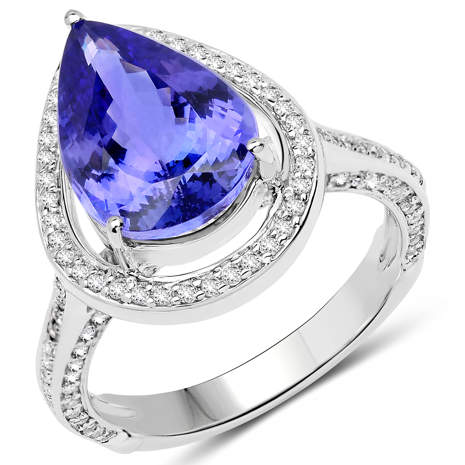 14K White Gold 5.67 Carat Genuine Tanzanite and White Diamond Ring