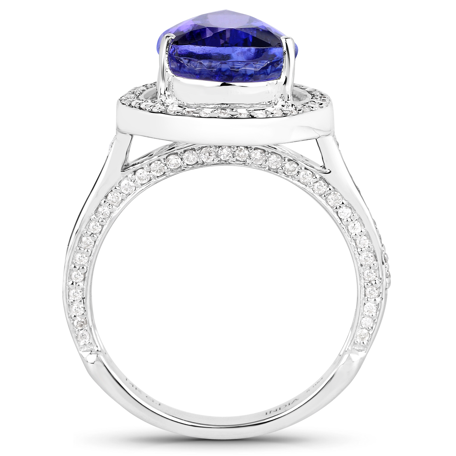 14K White Gold 5.67 Carat Genuine Tanzanite and White Diamond Ring