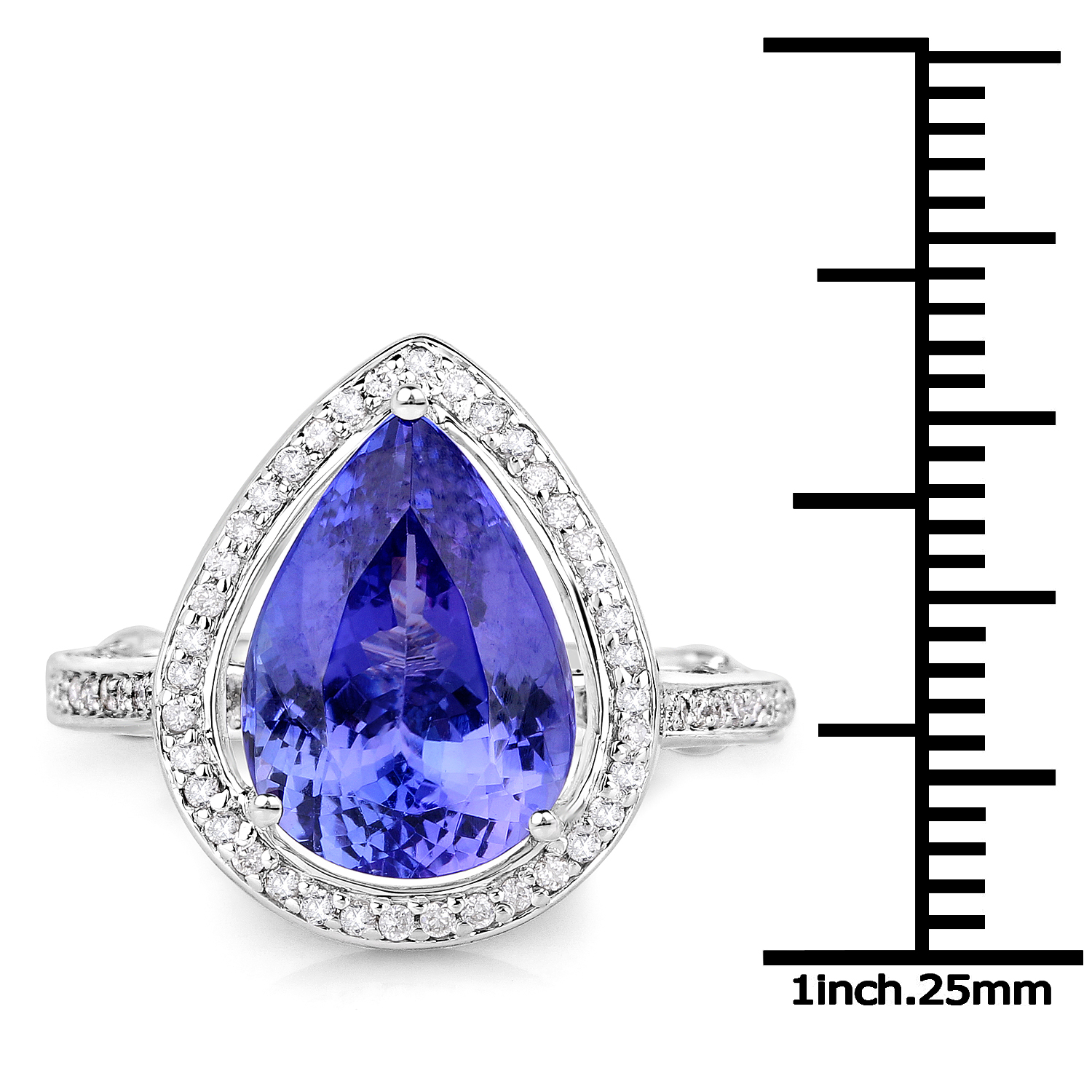 14K White Gold 5.67 Carat Genuine Tanzanite and White Diamond Ring