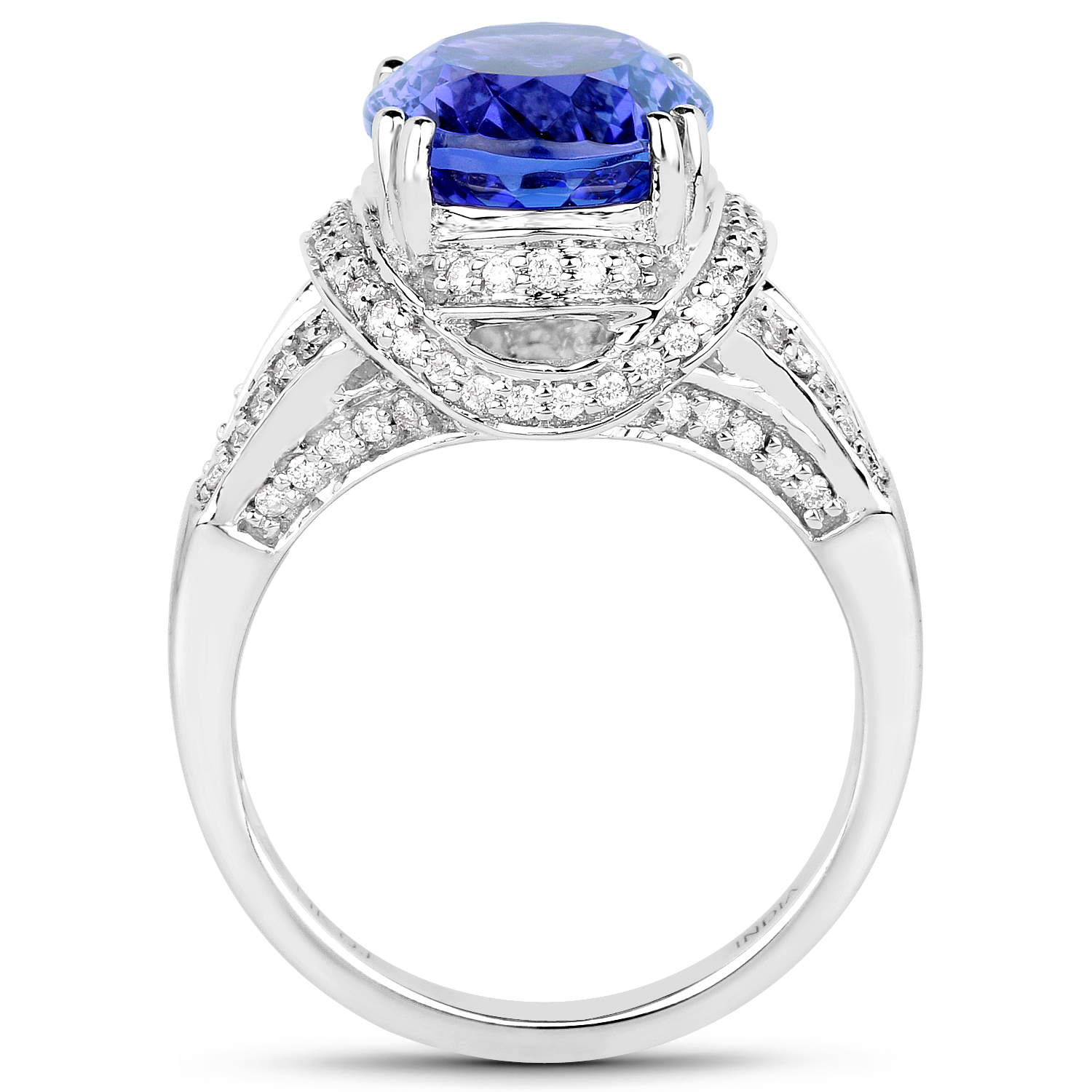 14K White Gold 6.47 Carat Genuine Tanzanite and White Diamond Ring