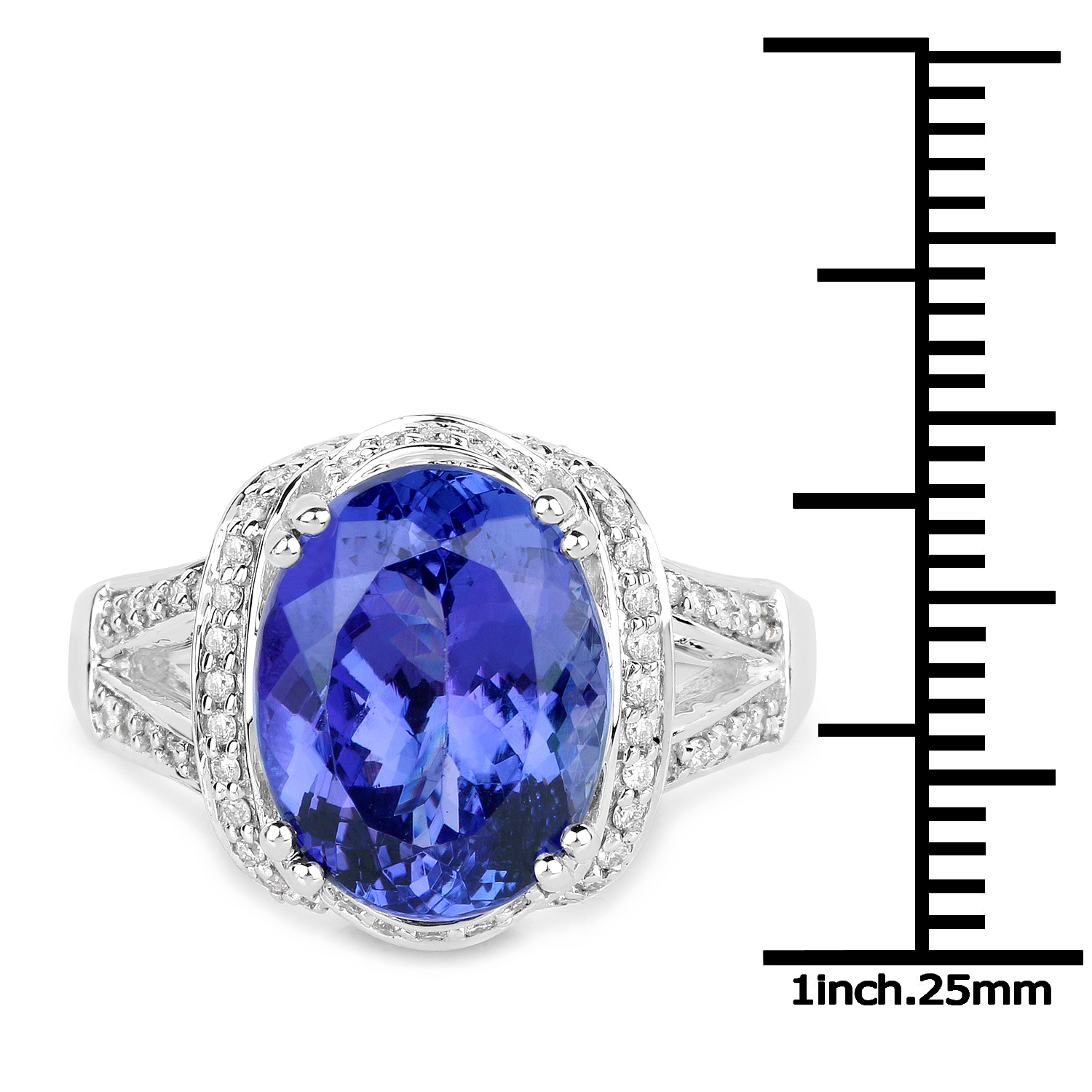 14K White Gold 6.47 Carat Genuine Tanzanite and White Diamond Ring