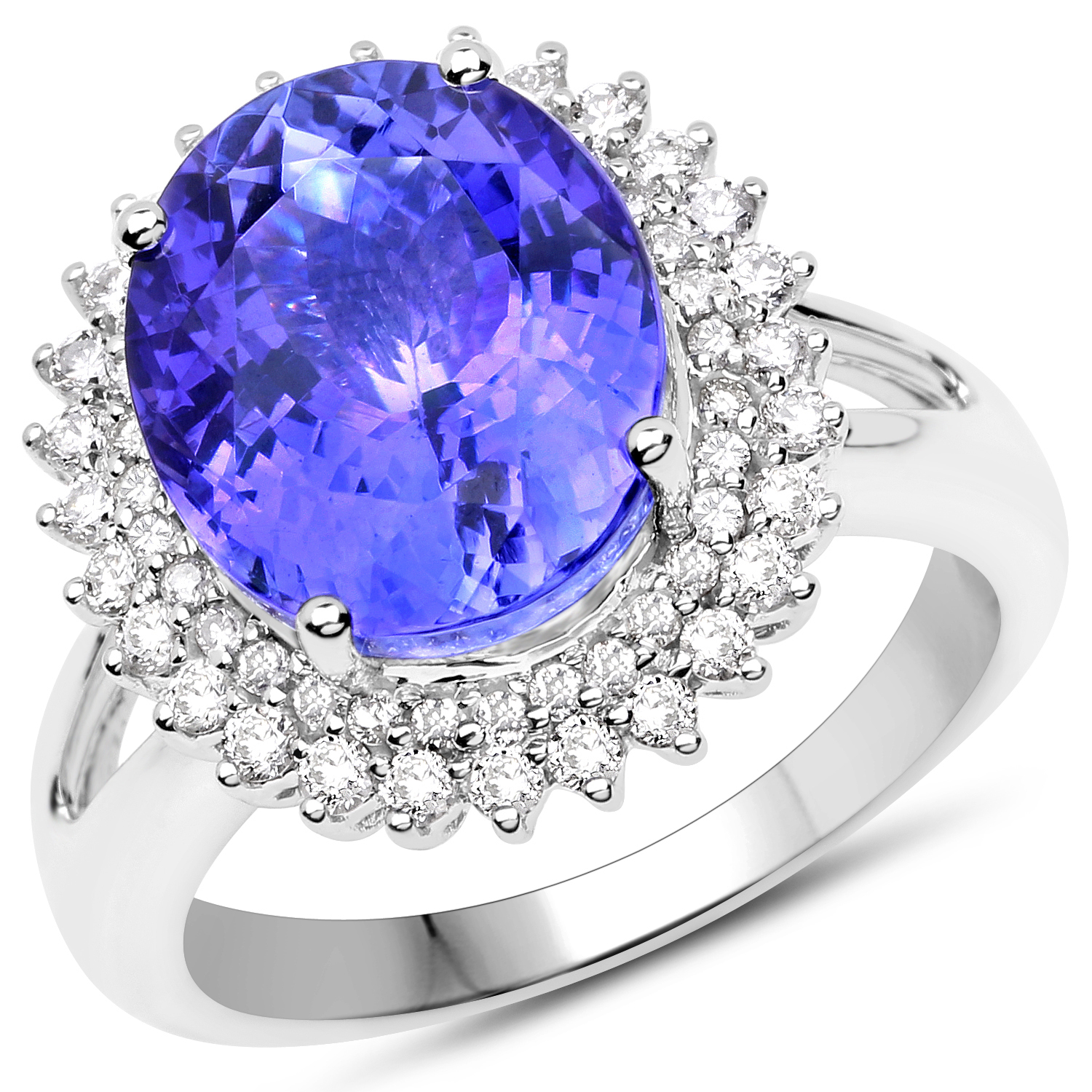 14K White Gold 7.52 Carat Genuine Tanzanite and White Diamond Ring