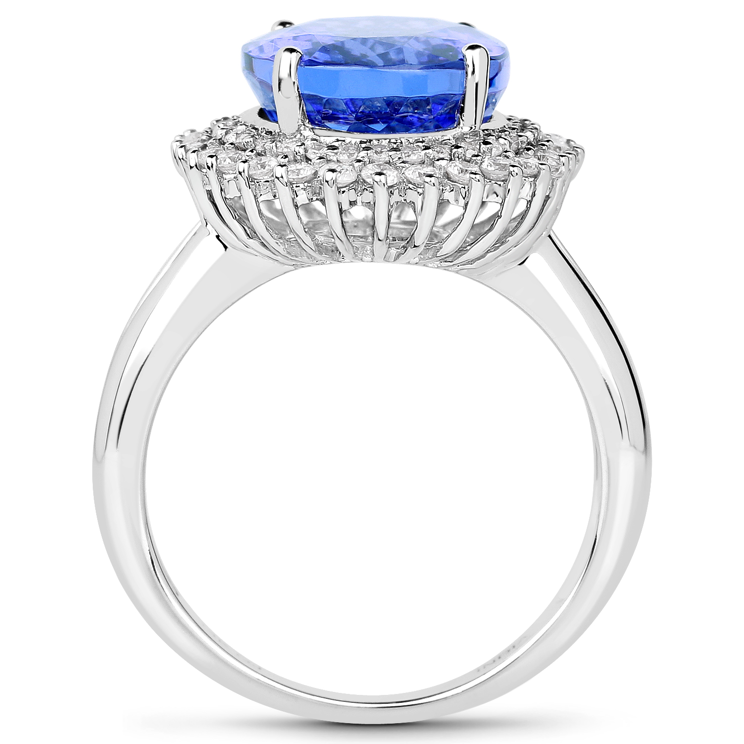 14K White Gold 7.52 Carat Genuine Tanzanite and White Diamond Ring
