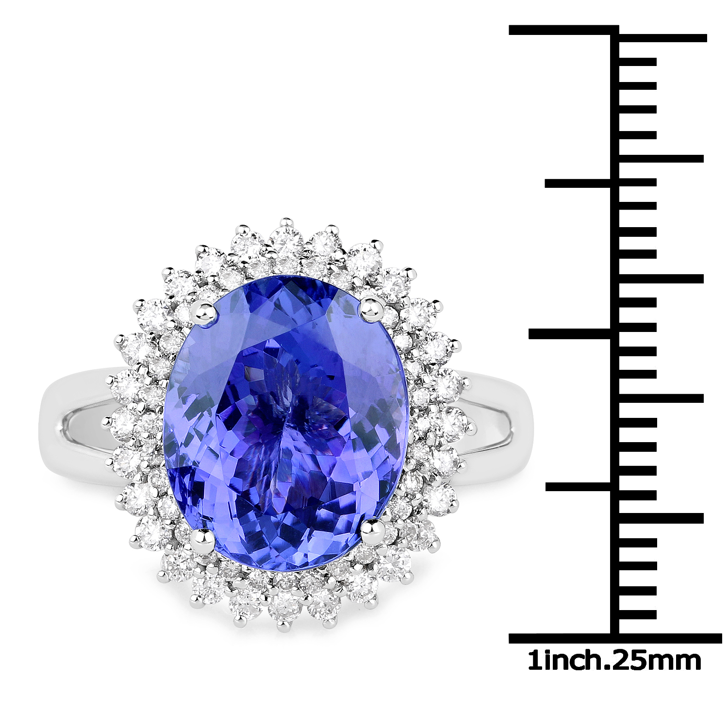 14K White Gold 7.52 Carat Genuine Tanzanite and White Diamond Ring