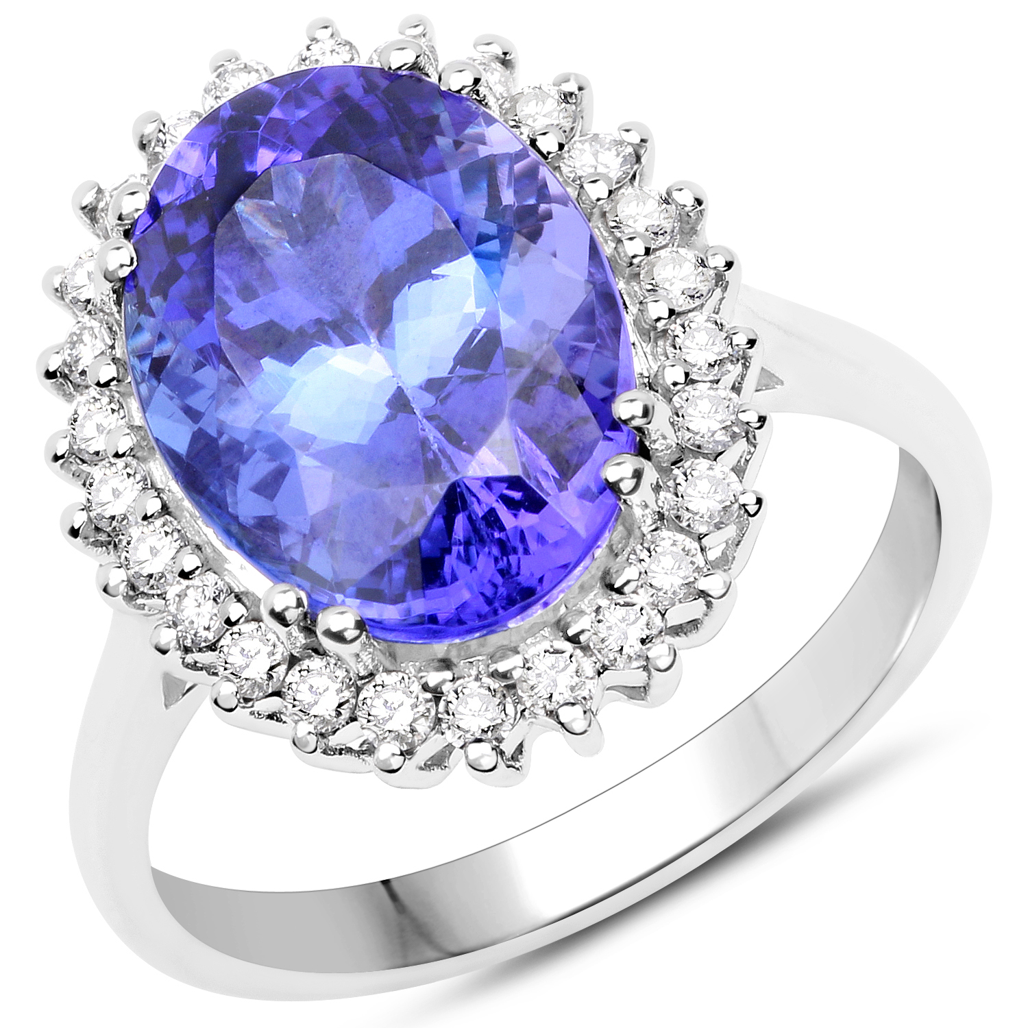 14K White Gold 6.20 Carat Genuine Tanzanite and White Diamond Ring