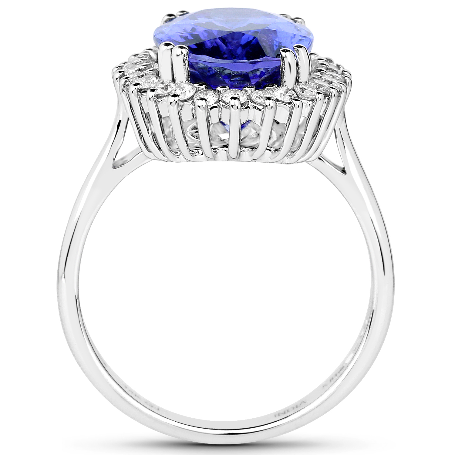 14K White Gold 6.20 Carat Genuine Tanzanite and White Diamond Ring