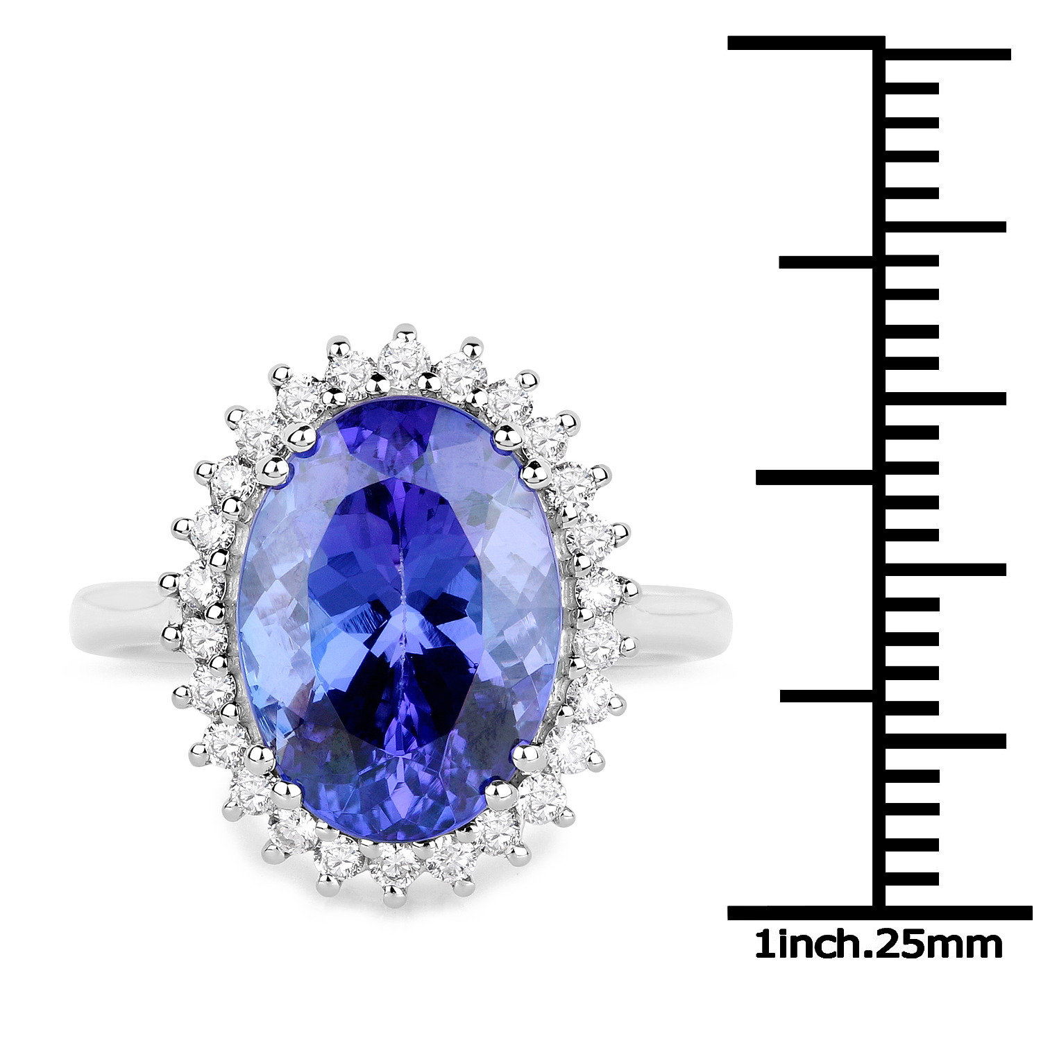 14K White Gold 6.20 Carat Genuine Tanzanite and White Diamond Ring