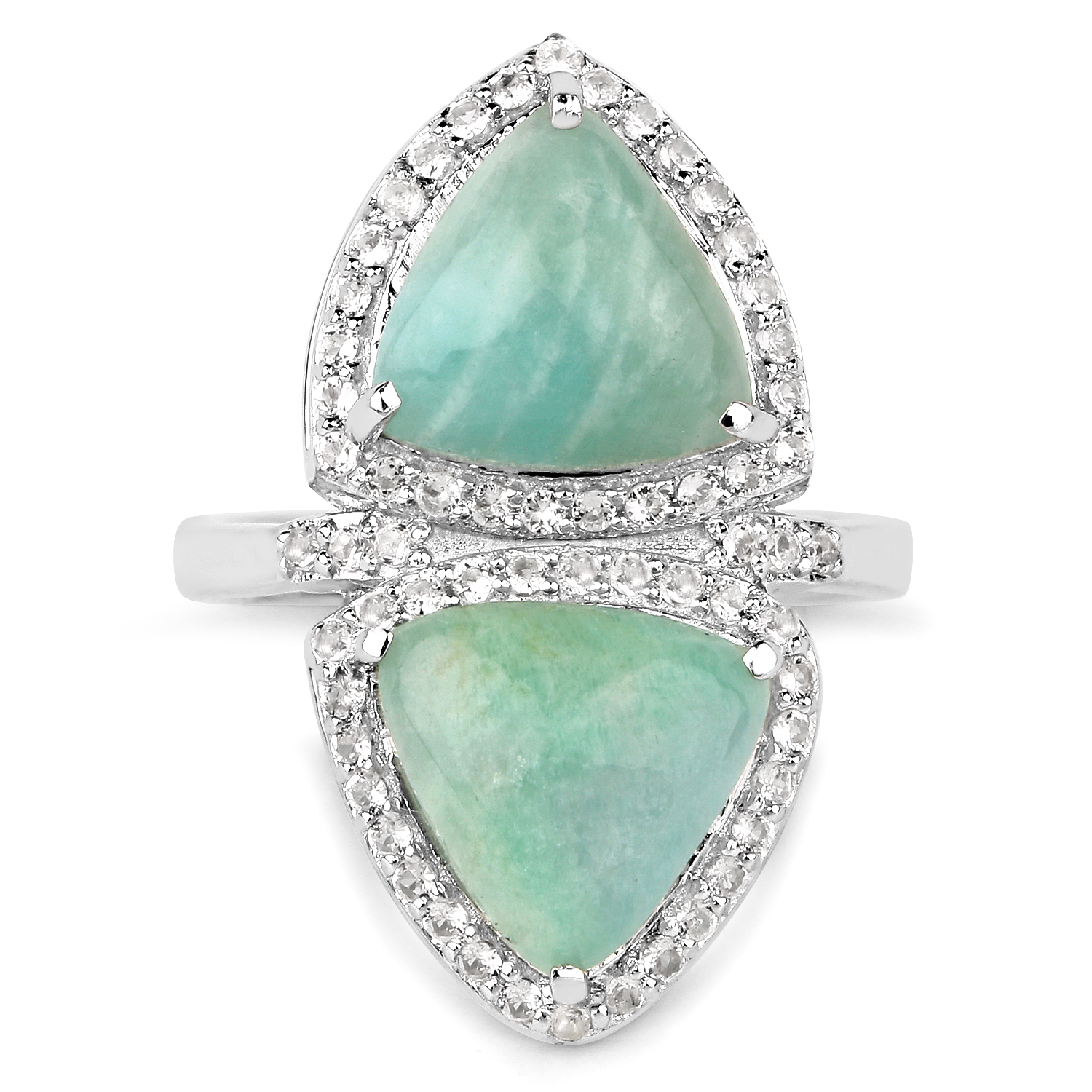 8.20 Carat Genuine Amazonite and White Topaz .925 Sterling Silver Ring