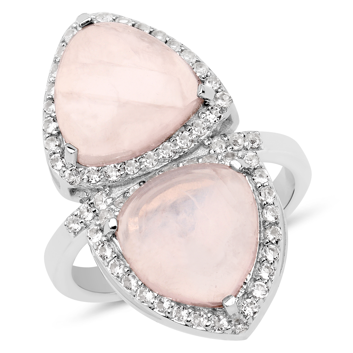 6.74 Carat Genuine Rose Quartz and White Topaz .925 Sterling Silver Ring