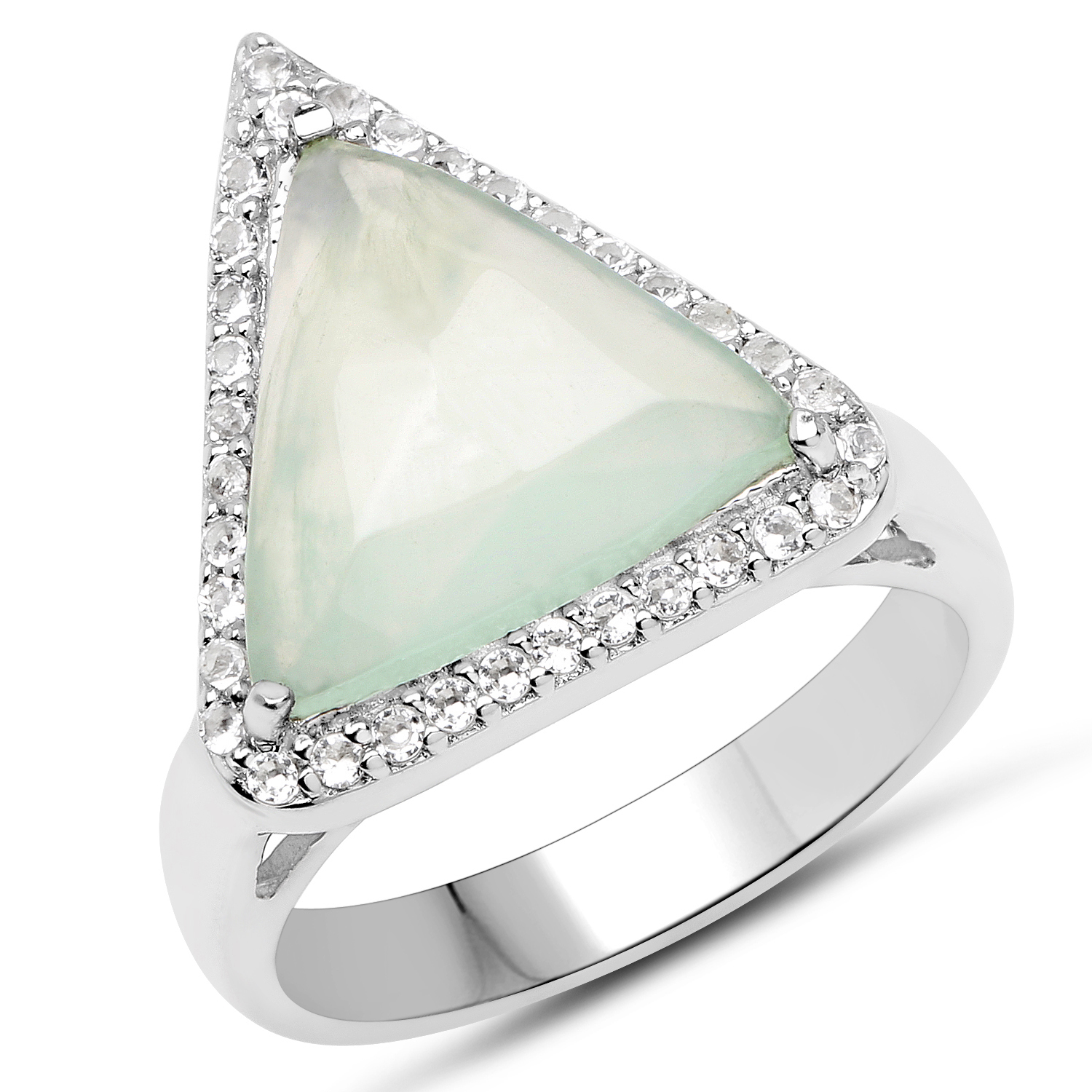 4.50 Carat Genuine Prehnite and White Topaz .925 Sterling Silver Ring