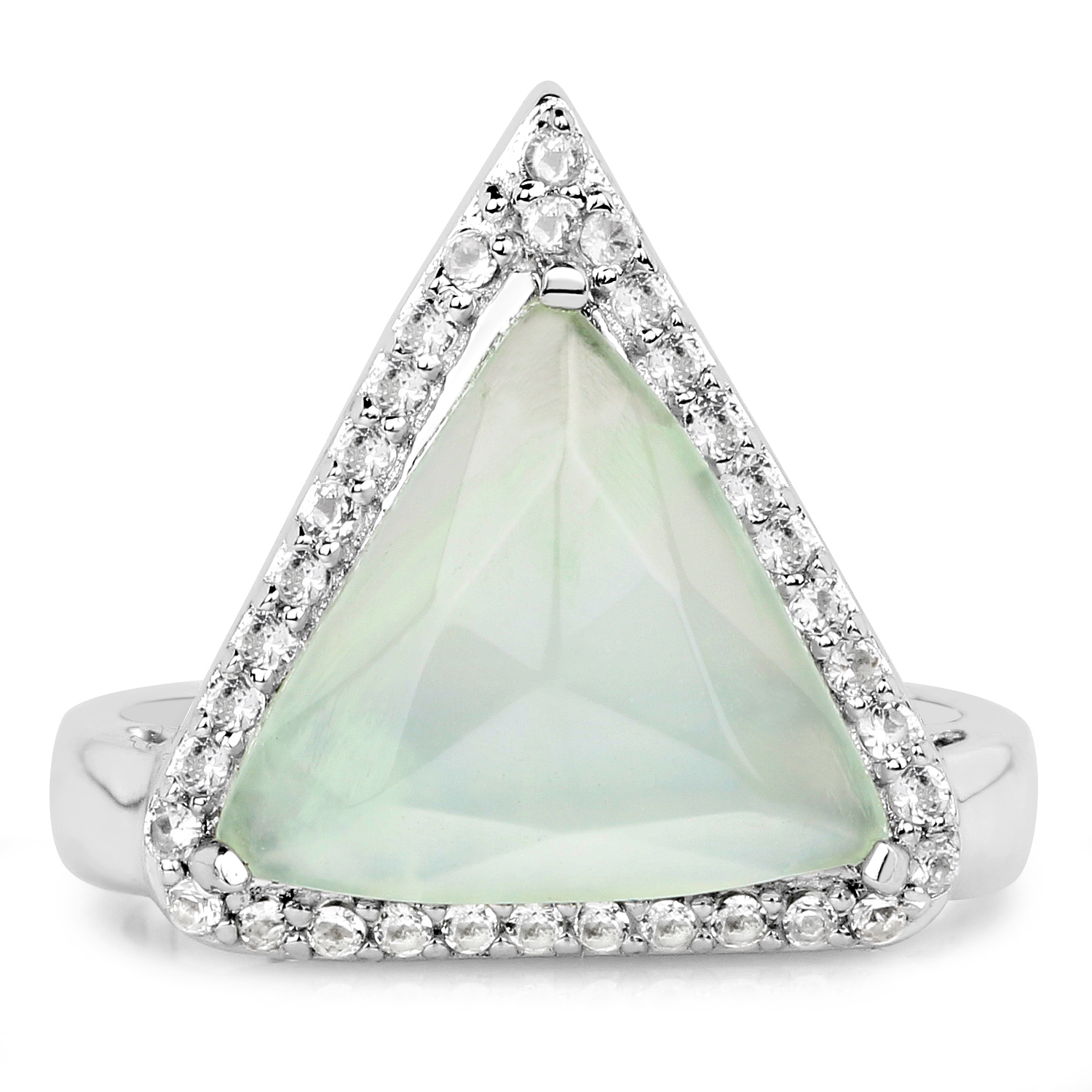 4.50 Carat Genuine Prehnite and White Topaz .925 Sterling Silver Ring