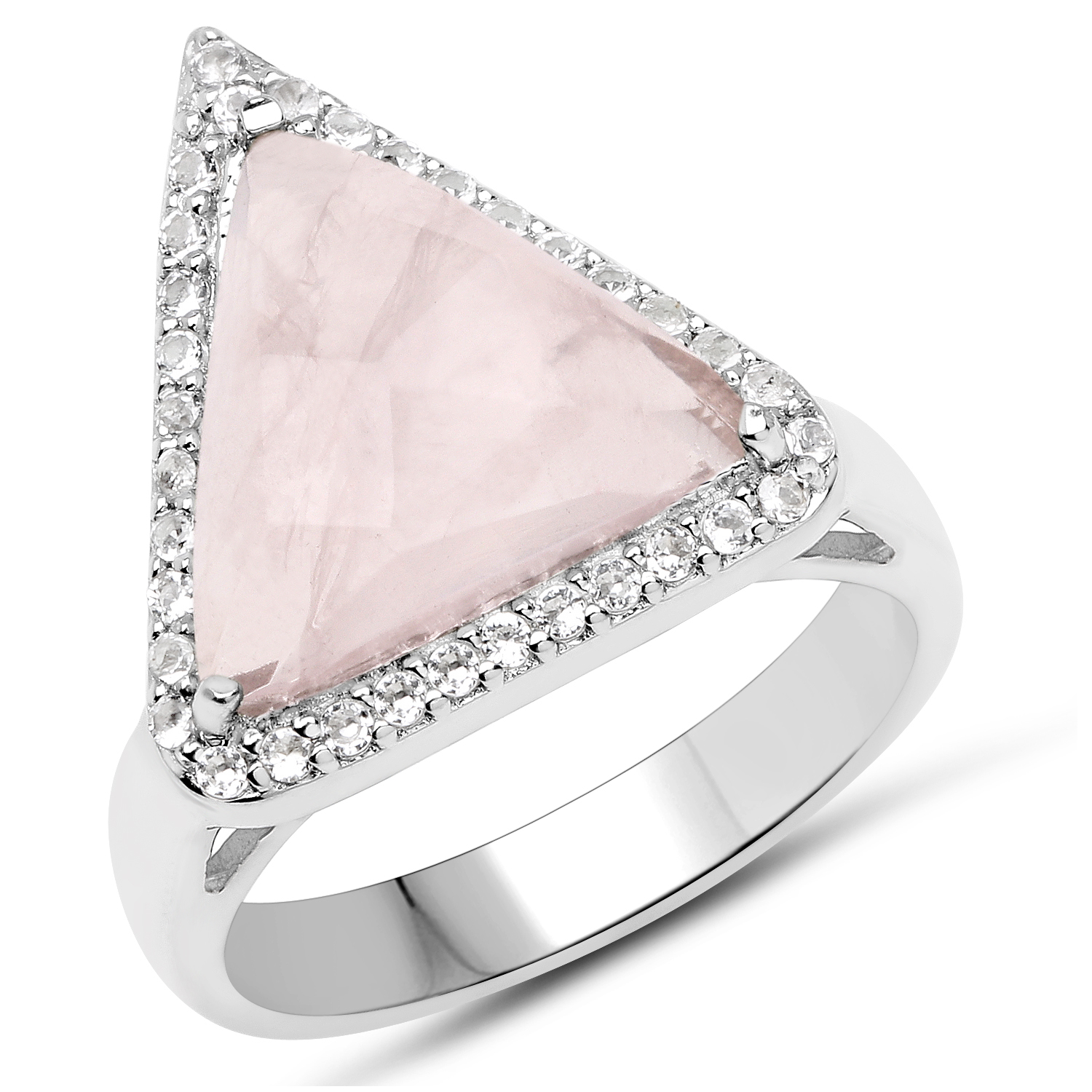 5.26 Carat Genuine Rose Quartz and White Topaz .925 Sterling Silver Ring