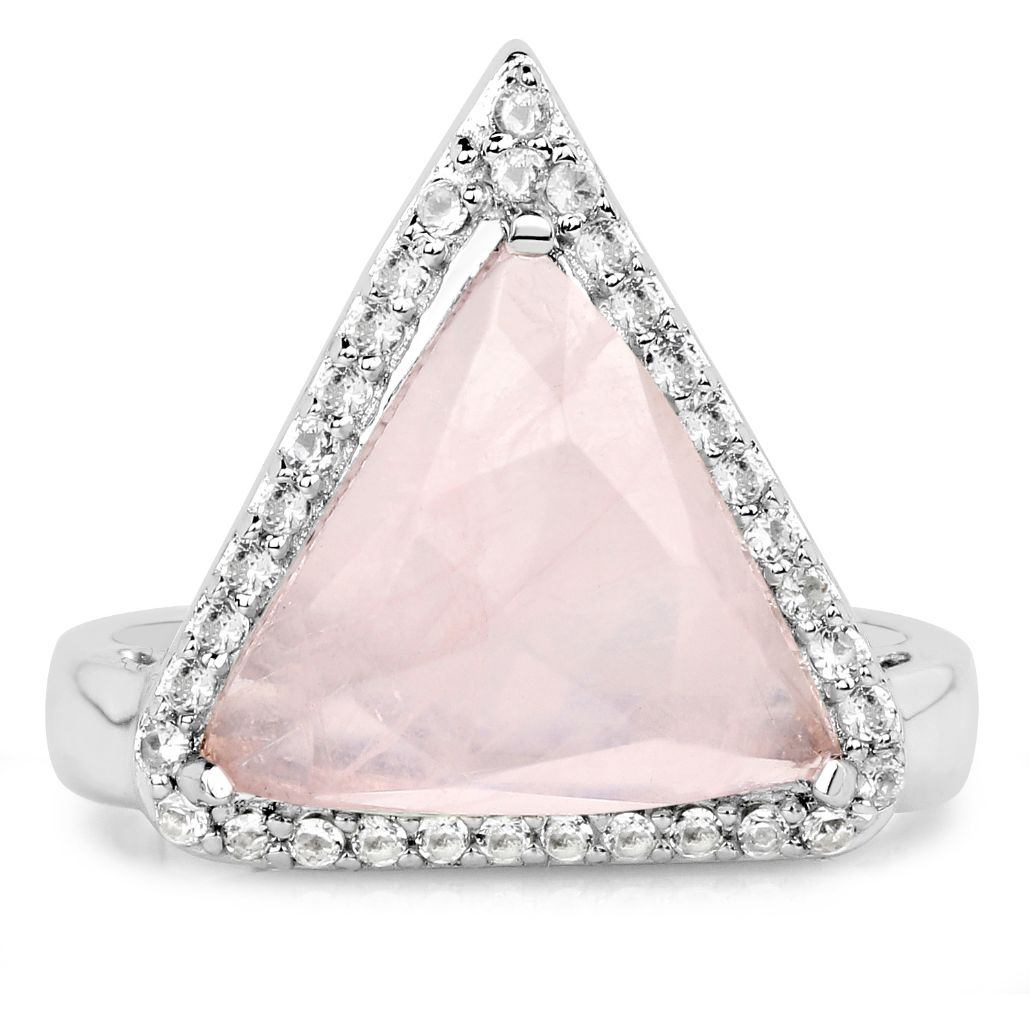 5.26 Carat Genuine Rose Quartz and White Topaz .925 Sterling Silver Ring