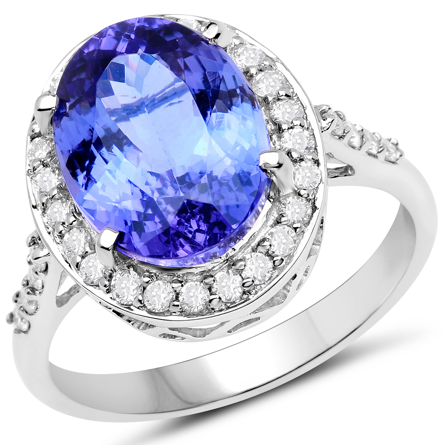 14K White Gold 5.71 Carat Genuine Tanzanite and White Diamond Ring