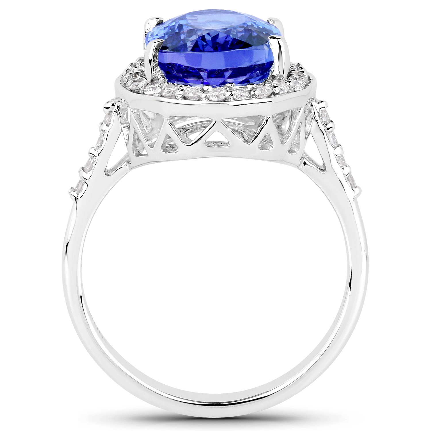 14K White Gold 5.71 Carat Genuine Tanzanite and White Diamond Ring