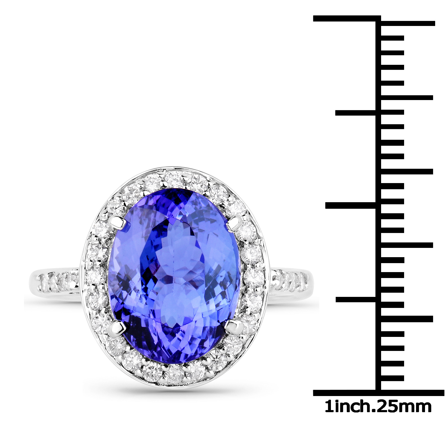 14K White Gold 5.71 Carat Genuine Tanzanite and White Diamond Ring