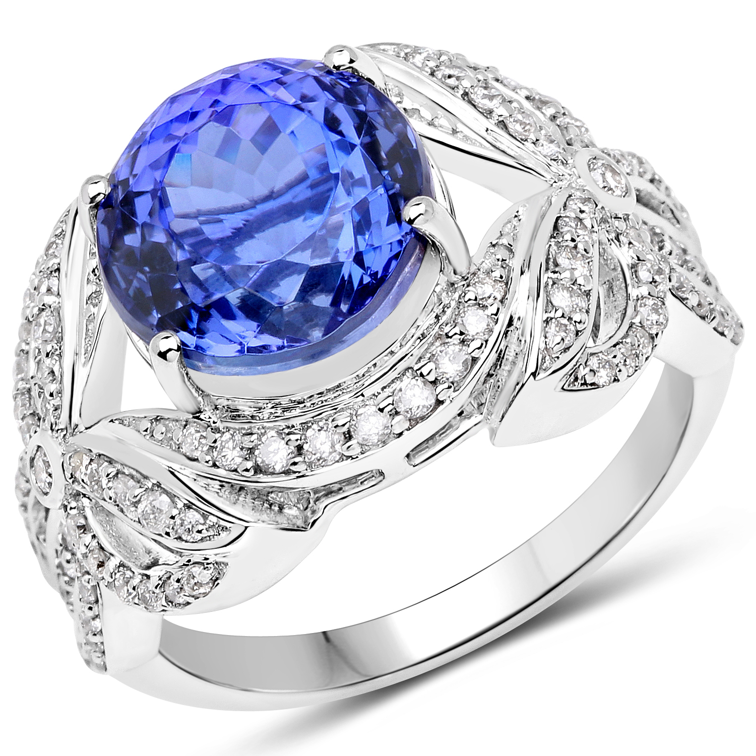 14K White Gold 5.99 Carat Genuine Tanzanite and White Diamond Ring