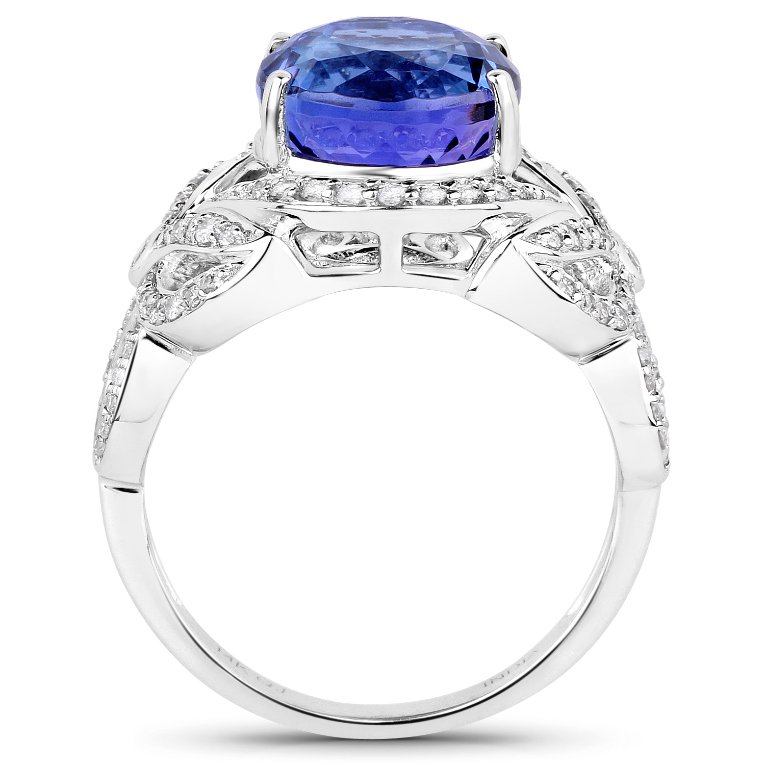 14K White Gold 5.99 Carat Genuine Tanzanite and White Diamond Ring