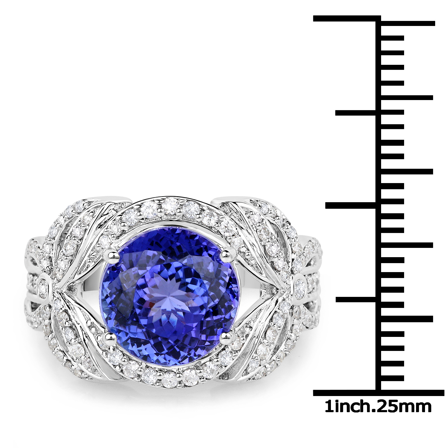 14K White Gold 5.99 Carat Genuine Tanzanite and White Diamond Ring