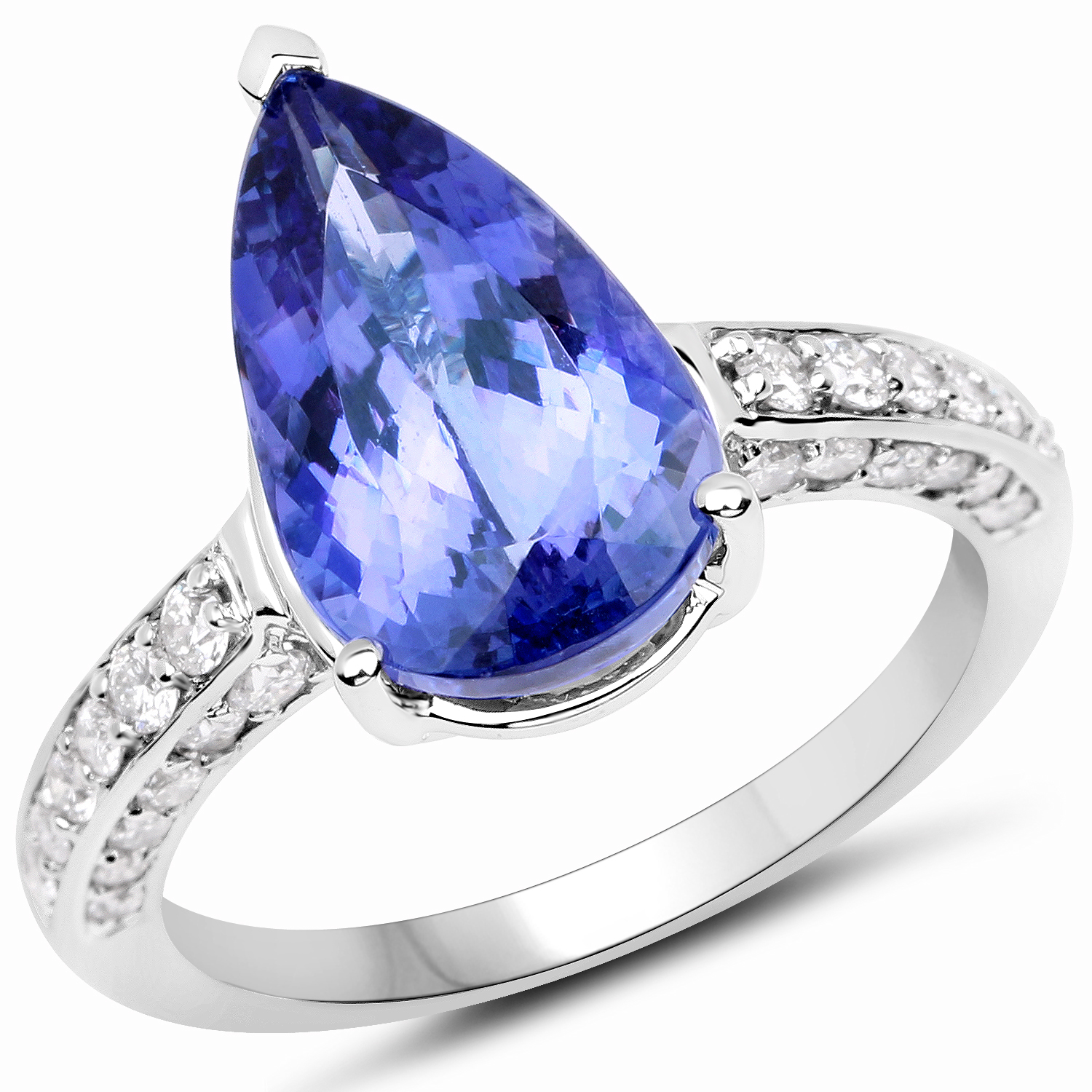 14K White Gold 5.66 Carat Genuine Tanzanite and White Diamond Ring