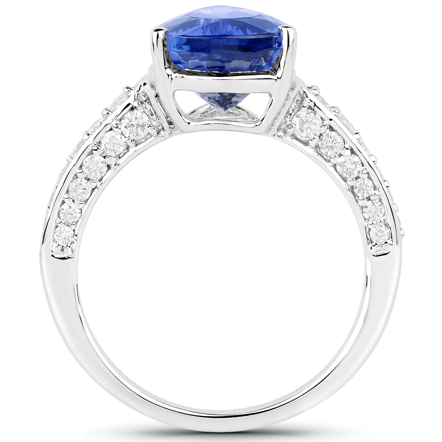 14K White Gold 5.66 Carat Genuine Tanzanite and White Diamond Ring