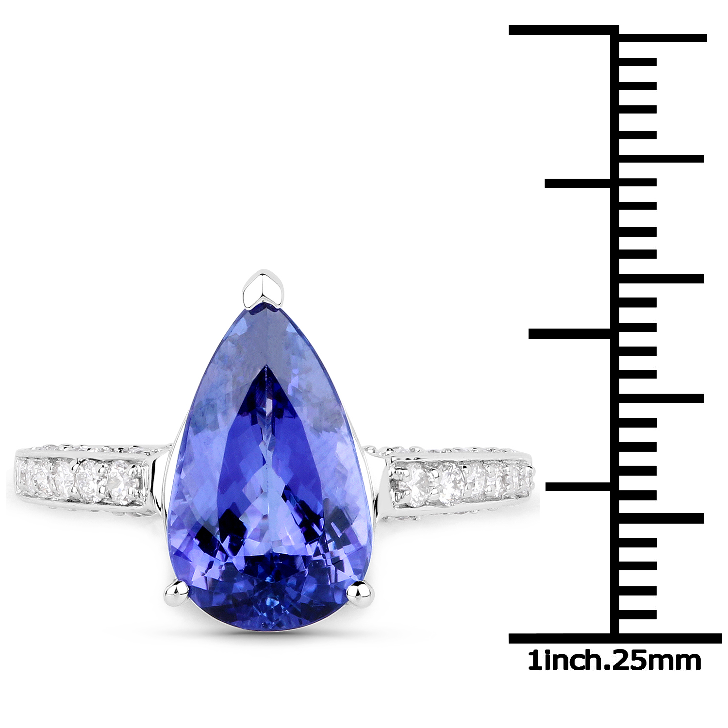 14K White Gold 5.66 Carat Genuine Tanzanite and White Diamond Ring