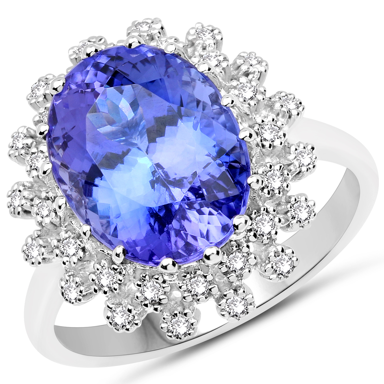 14K White Gold 5.98 Carat Genuine Tanzanite and White Diamond Ring